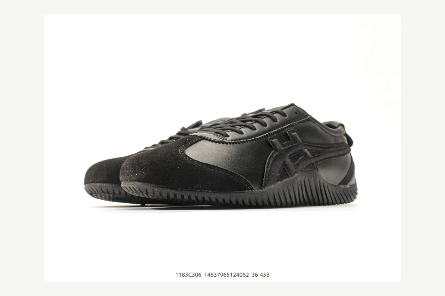 Onitsuka Tiger Black Low Sneaker QC photo showing black retro stripe low-top with mixed-material upper and low-profile shape thumbnail 3