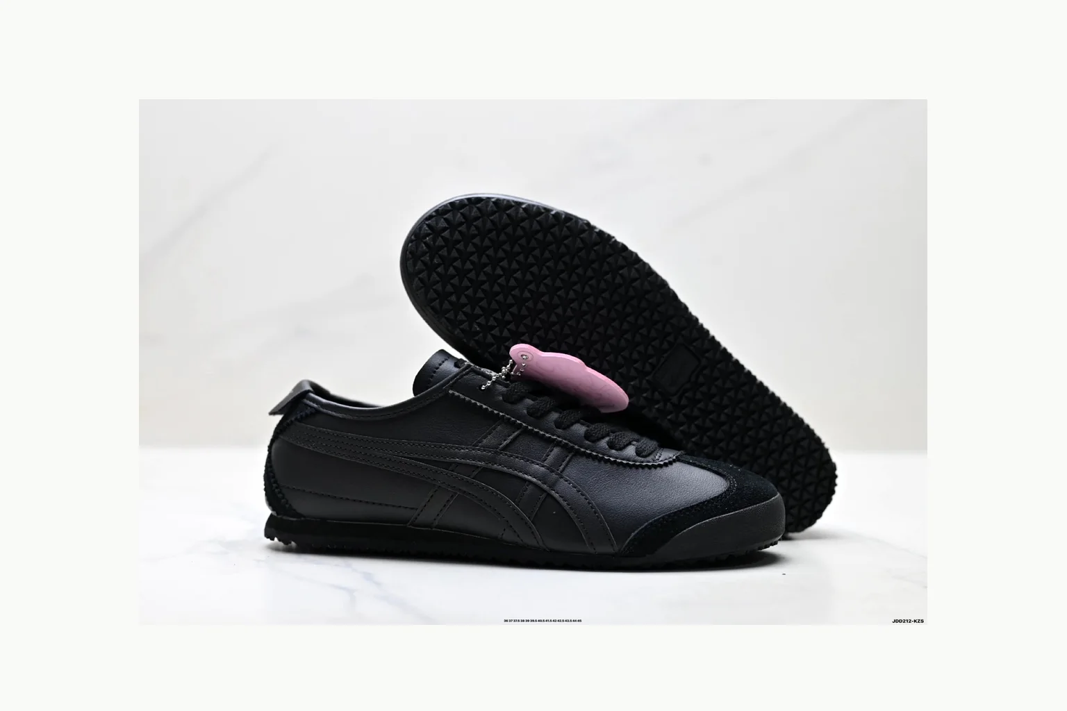 Onitsuka Tiger Black Leather Sneaker QC photo showing black black leather retro low-top with leather upper and low top shape thumbnail 3