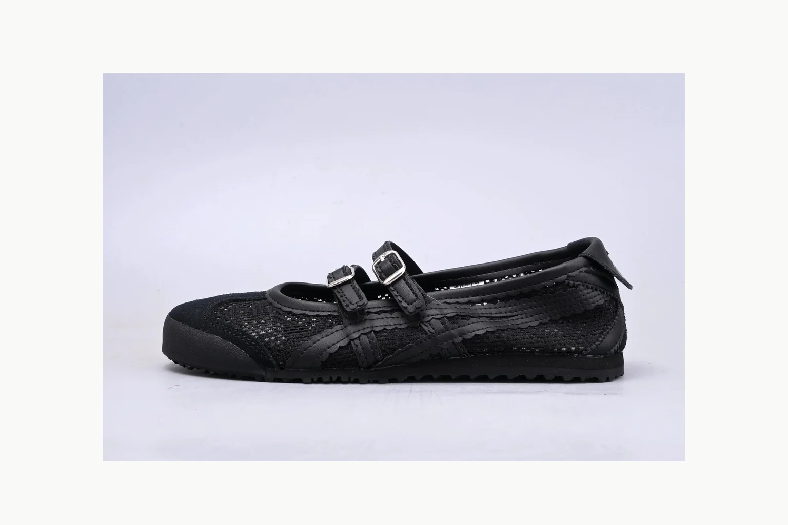 Onitsuka Tiger Black Leather Sneaker QC photo showing black black leather retro low-top with leather upper and low top shape