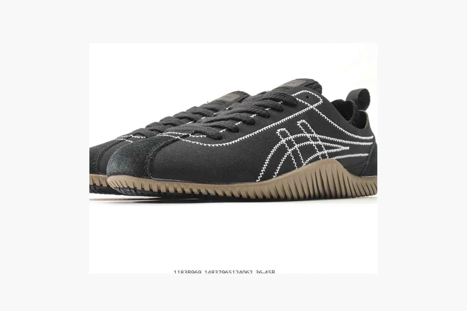 Onitsuka Tiger Black Gum Sneaker QC photo showing black gum black gum retro low-top with mixed upper and low top shape thumbnail 3