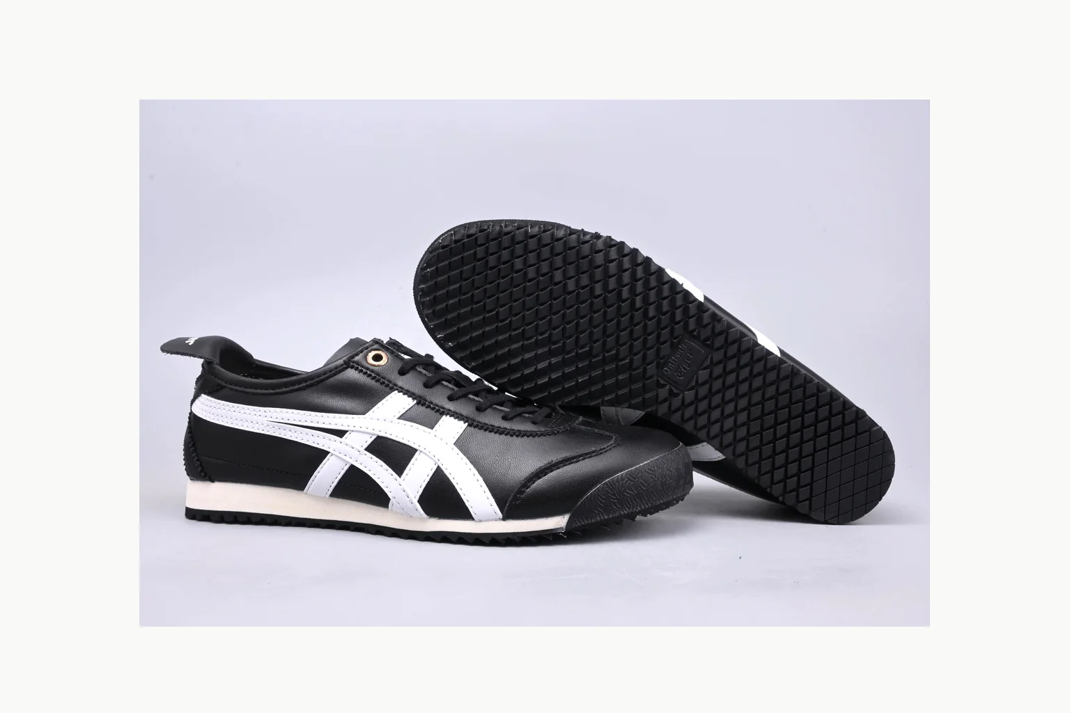 Onitsuka Tiger Black White Sneaker QC photo showing white black onitsuka tiger with mixed upper and low top shape thumbnail 4