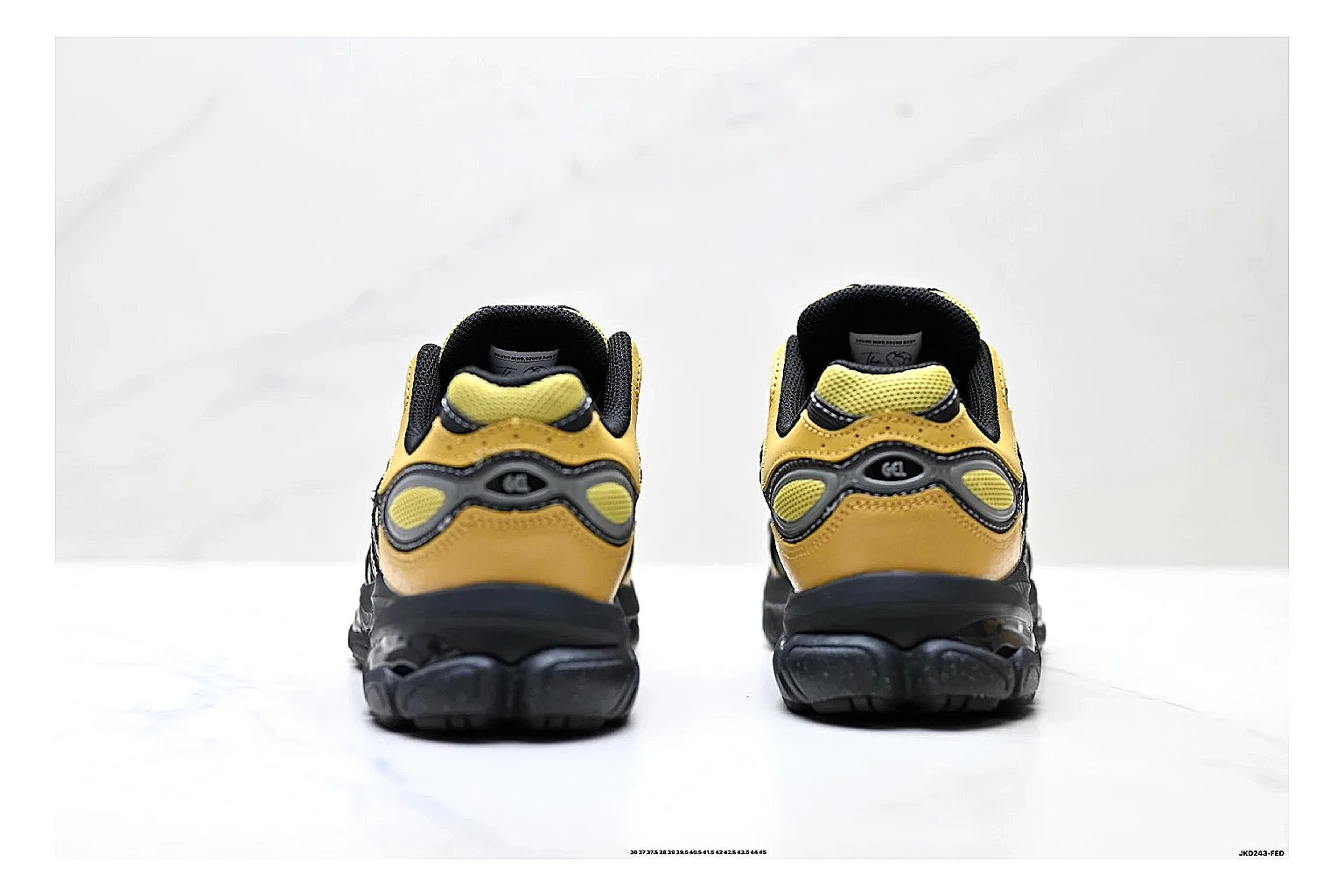 Onitsuka Tiger GEL-C 2.0 Yellow Black Sneakers QC photo reference showing yellow black mesh runner sneakers with mesh-leather texture, side-profile shape, upper panel lines, and outsole detail