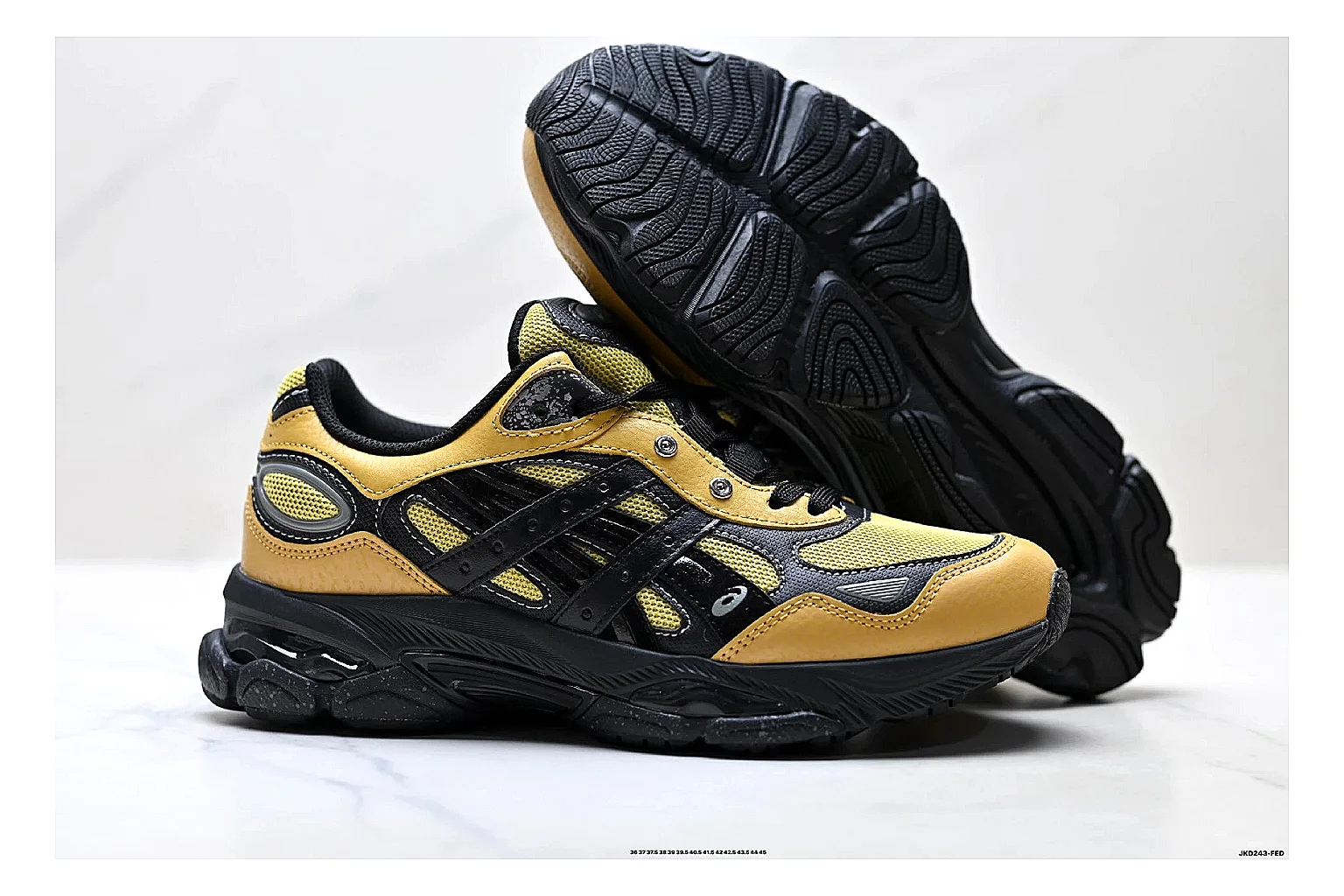 Onitsuka Tiger GEL-C 2.0 Yellow Black Sneakers QC photo reference showing yellow black mesh runner sneakers with mesh-leather texture, side-profile shape, upper panel lines, and outsole detail thumbnail 4