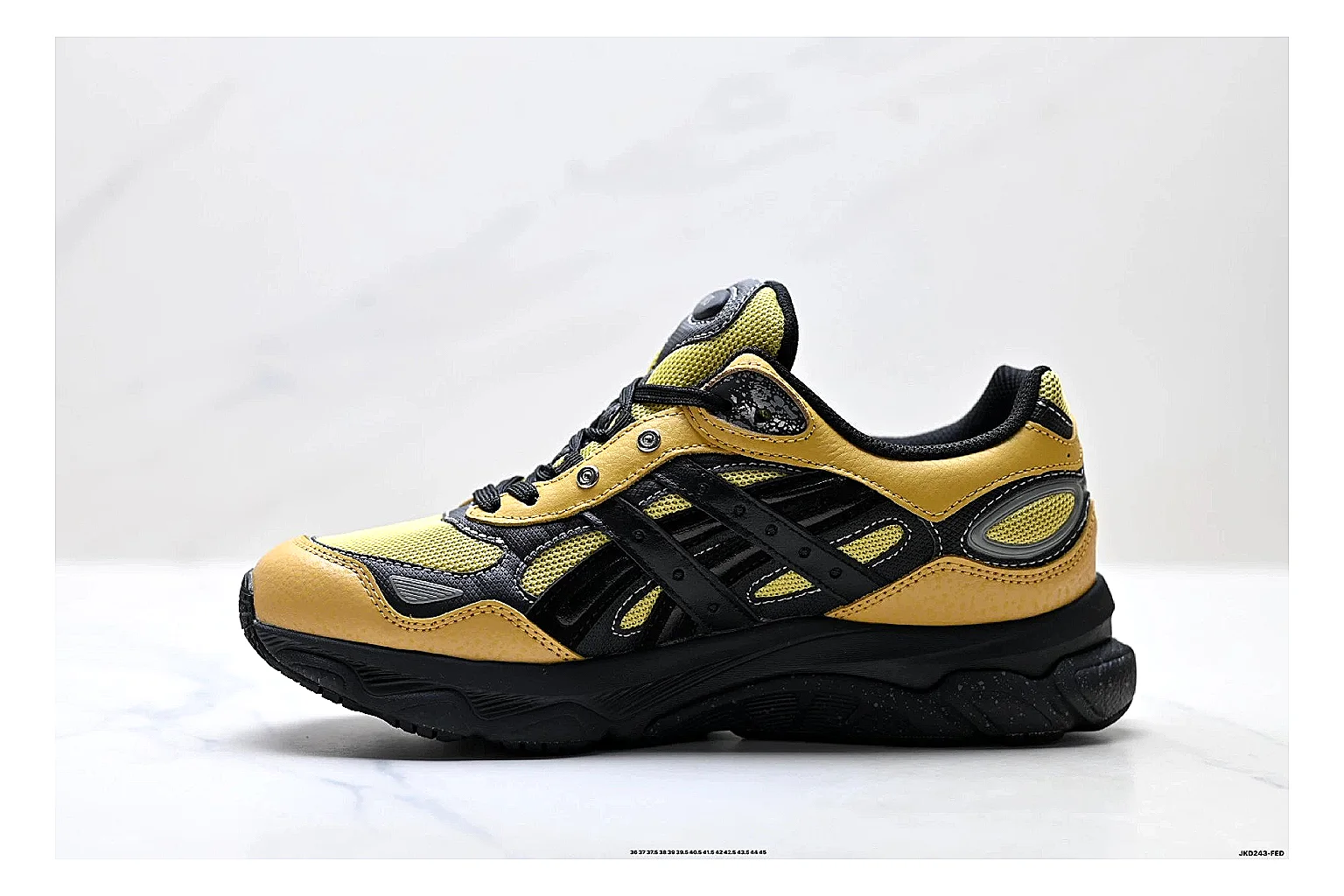 Onitsuka Tiger GEL-C 2.0 Yellow Black Sneakers QC photo reference showing yellow black mesh runner sneakers with mesh-leather texture, side-profile shape, upper panel lines, and outsole detail thumbnail 5