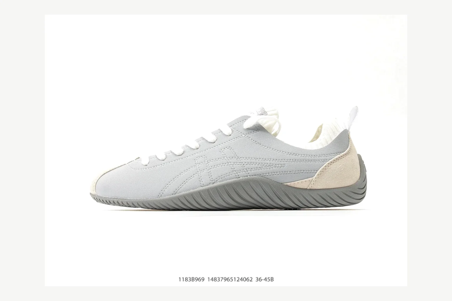 Onitsuka Tiger Grey White Sneaker QC photo showing white grey retro stripe low-top with mixed-material upper and low-profile shape thumbnail 5