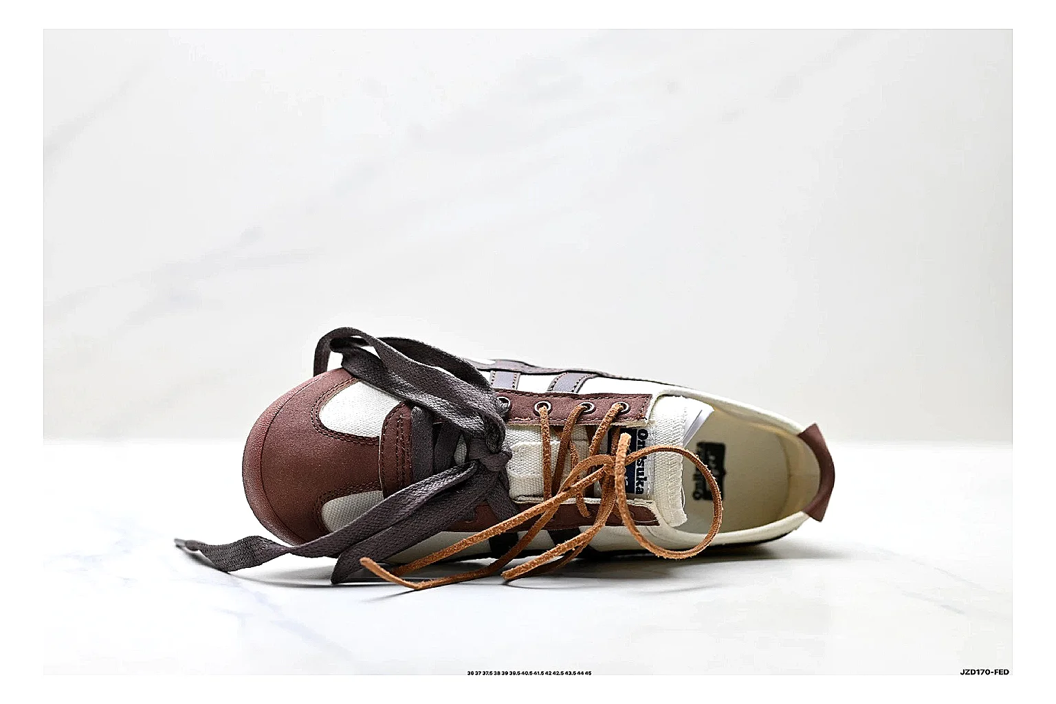 Onitsuka Tiger Mexico 66 Brown Cream Sneakers QC photo reference showing brown cream low-top sneakers with leather texture, side-profile shape, upper panel lines, and outsole detail thumbnail 6