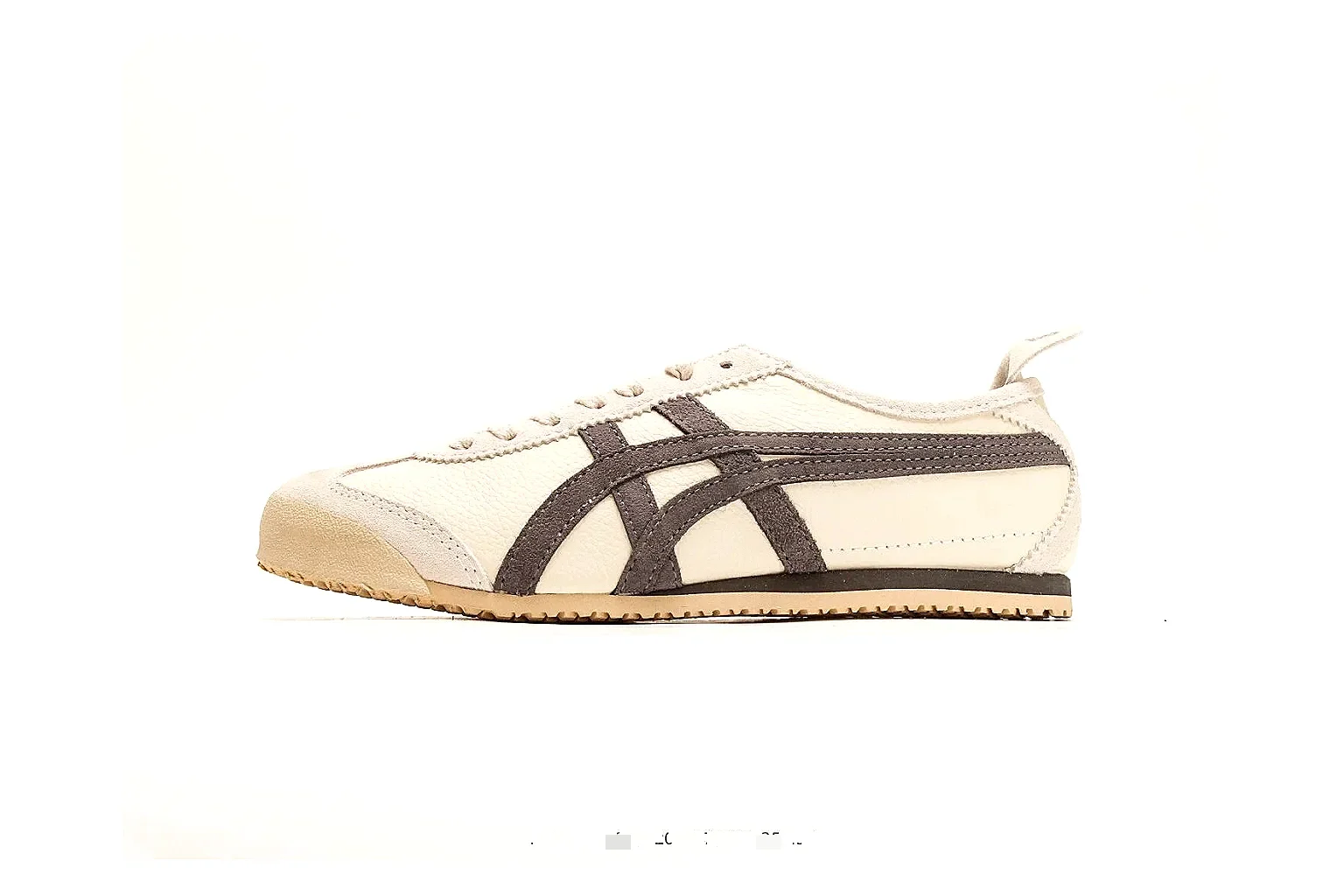 Onitsuka Tiger Mexico 66 Cream Brown Sneakers QC photo reference showing cream brown low-top sneakers with leather texture, side-profile shape, upper panel lines, and outsole detail