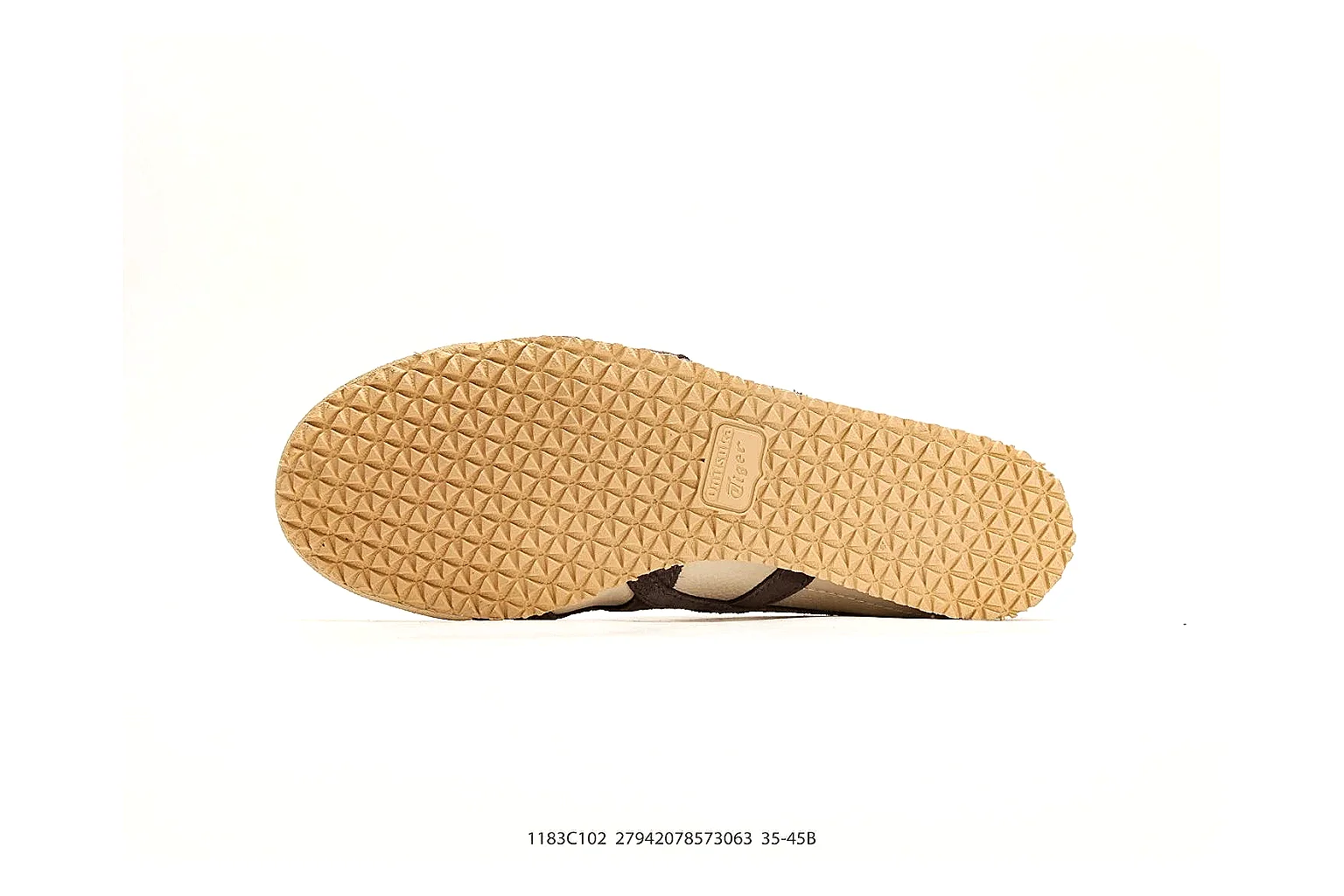 Onitsuka Tiger Mexico 66 Cream Brown Sneakers QC photo reference showing cream brown low-top sneakers with leather texture, side-profile shape, upper panel lines, and outsole detail thumbnail 3