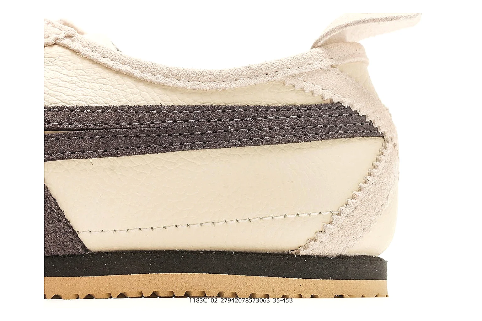 Onitsuka Tiger Mexico 66 Cream Brown Sneakers QC photo reference showing cream brown low-top sneakers with leather texture, side-profile shape, upper panel lines, and outsole detail thumbnail 4