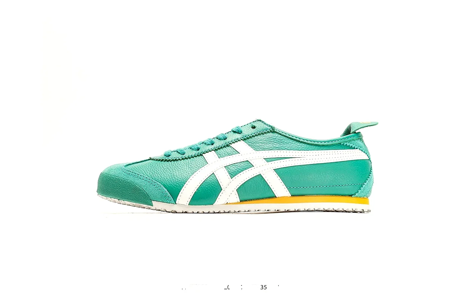 Onitsuka Tiger Mexico 66 Green White Sneakers QC photo reference showing green white low-top sneakers with leather texture, side-profile shape, upper panel lines, and outsole detail