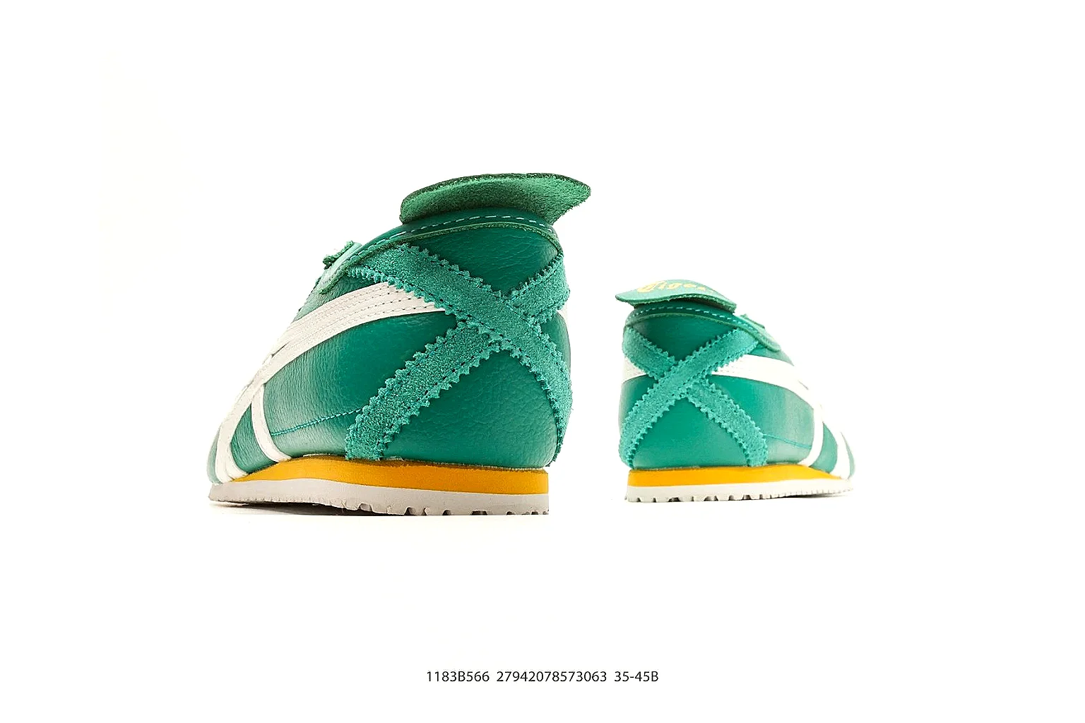 Onitsuka Tiger Mexico 66 Green White Sneakers QC photo reference showing green white low-top sneakers with leather texture, side-profile shape, upper panel lines, and outsole detail thumbnail 2