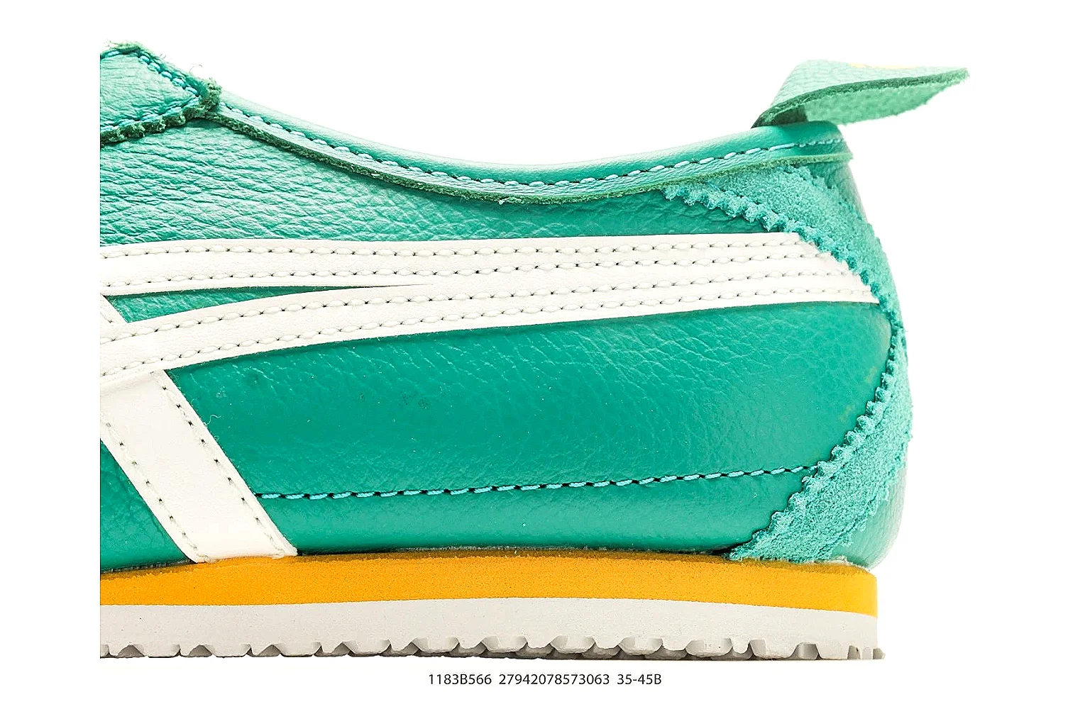 Onitsuka Tiger Mexico 66 Green White Sneakers QC photo reference showing green white low-top sneakers with leather texture, side-profile shape, upper panel lines, and outsole detail thumbnail 4