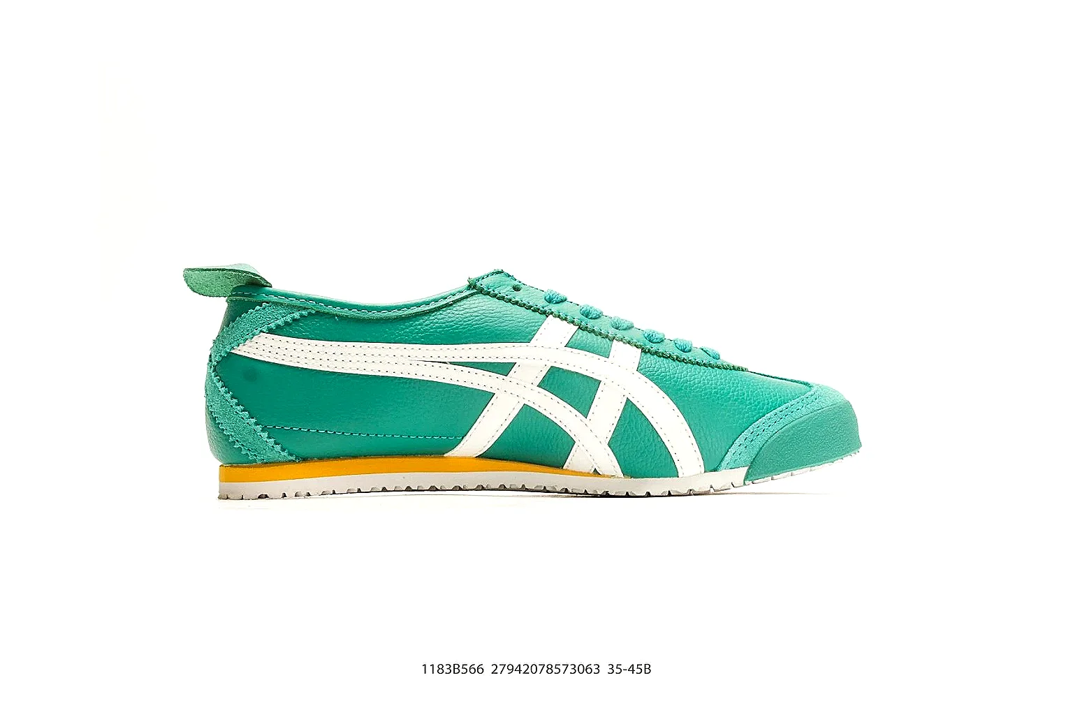 Onitsuka Tiger Mexico 66 Green White Sneakers QC photo reference showing green white low-top sneakers with leather texture, side-profile shape, upper panel lines, and outsole detail thumbnail 5