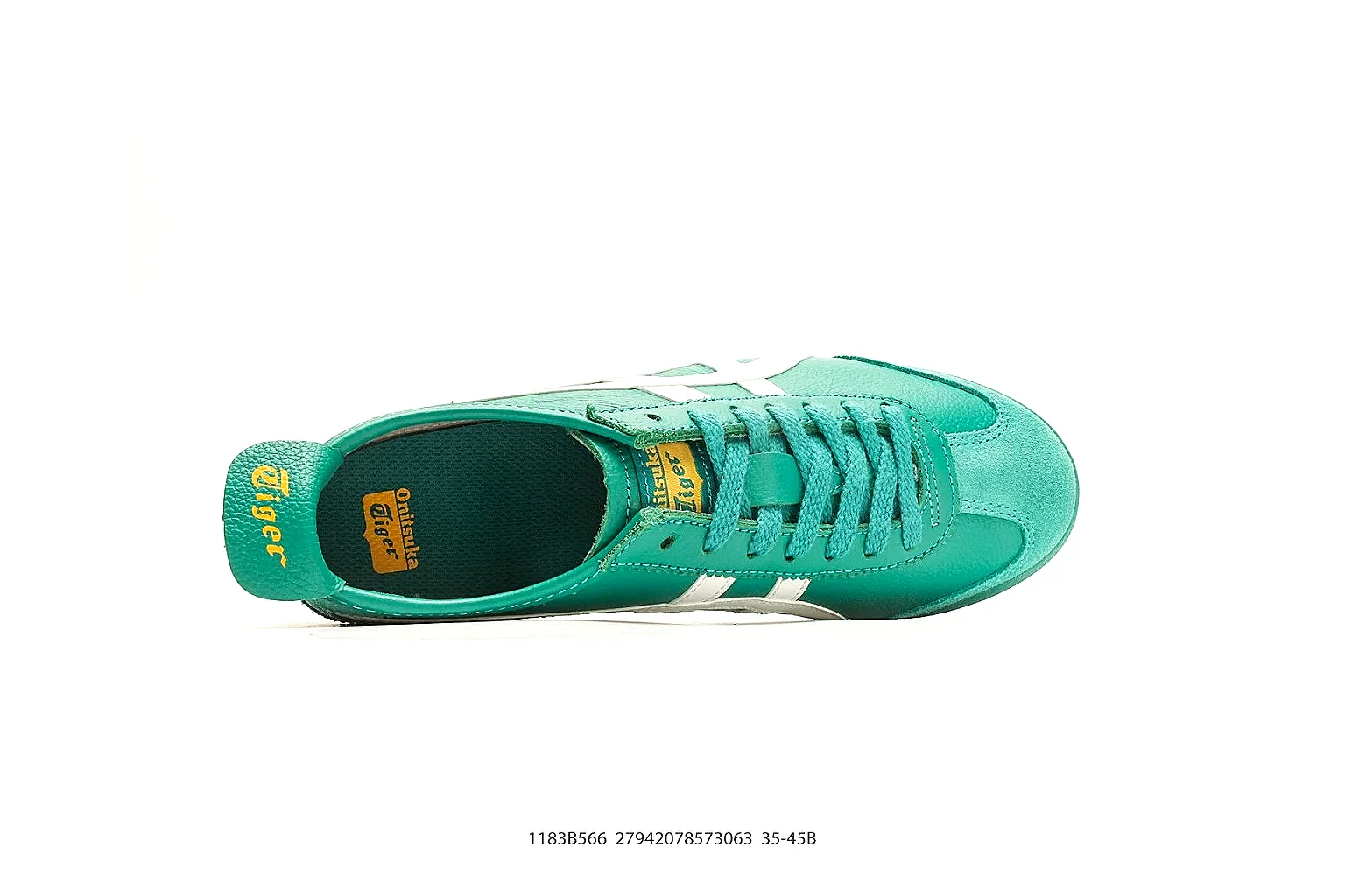 Onitsuka Tiger Mexico 66 Green White Sneakers QC photo reference showing green white low-top sneakers with leather texture, side-profile shape, upper panel lines, and outsole detail thumbnail 6