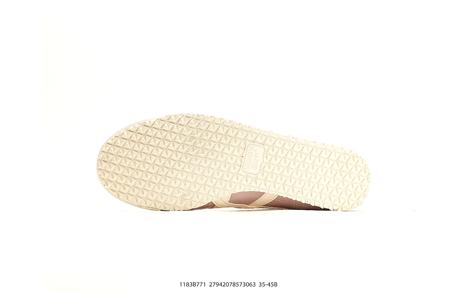 Onitsuka Tiger Mexico 66 Pink White Sneakers QC photo reference showing pink white low-top sneakers with leather texture, side-profile shape, upper panel lines, and outsole detail thumbnail 3