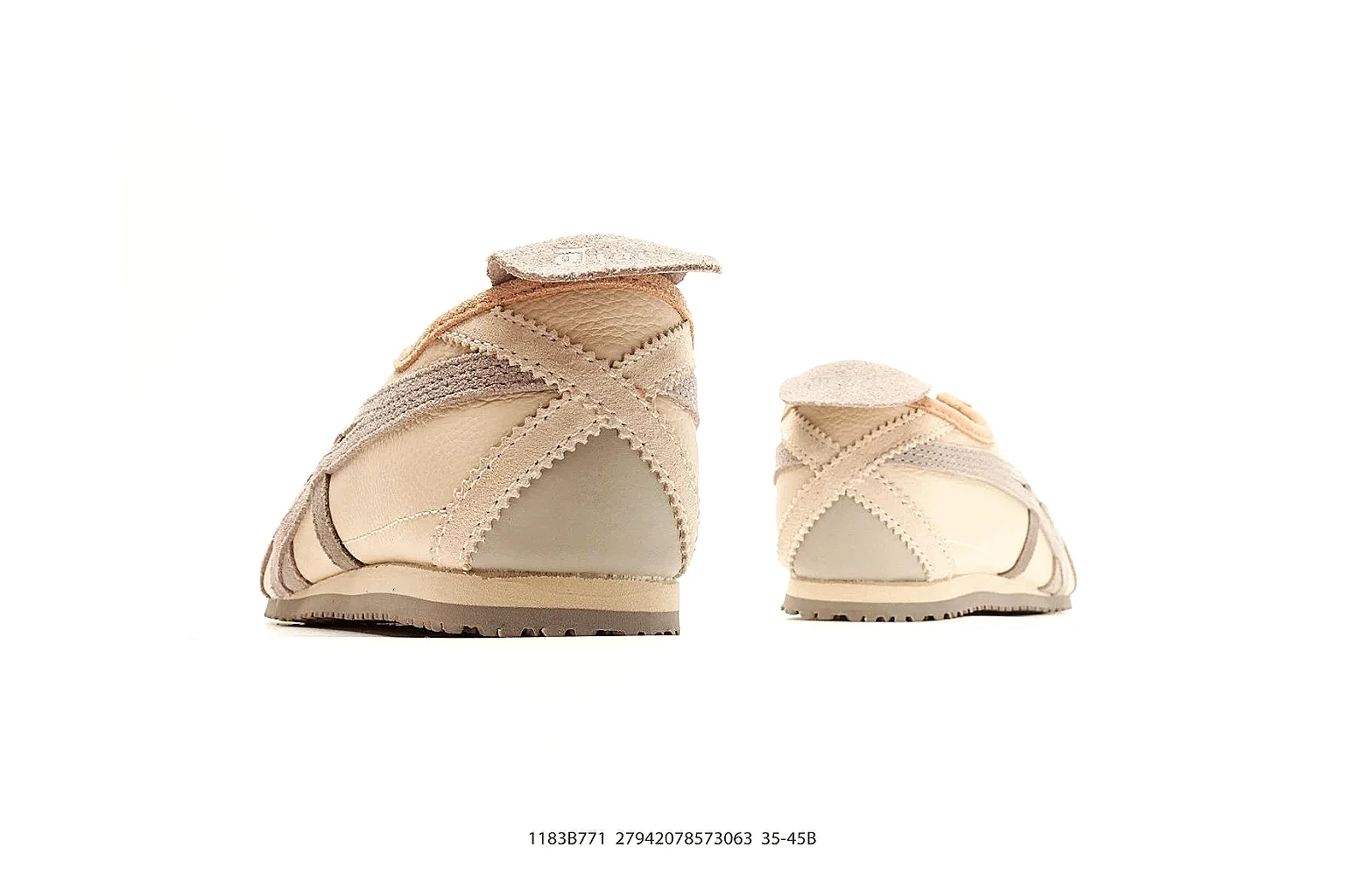 Onitsuka Tiger Mexico 66 Tan Brown Sneakers QC photo reference showing tan brown low-top sneakers with leather texture, side-profile shape, upper panel lines, and outsole detail thumbnail 2