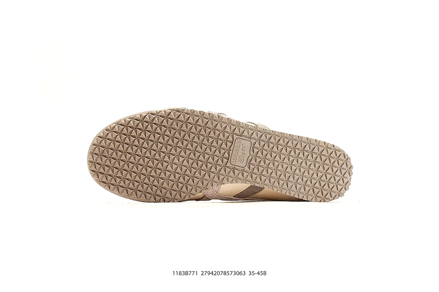 Onitsuka Tiger Mexico 66 Tan Brown Sneakers QC photo reference showing tan brown low-top sneakers with leather texture, side-profile shape, upper panel lines, and outsole detail thumbnail 3