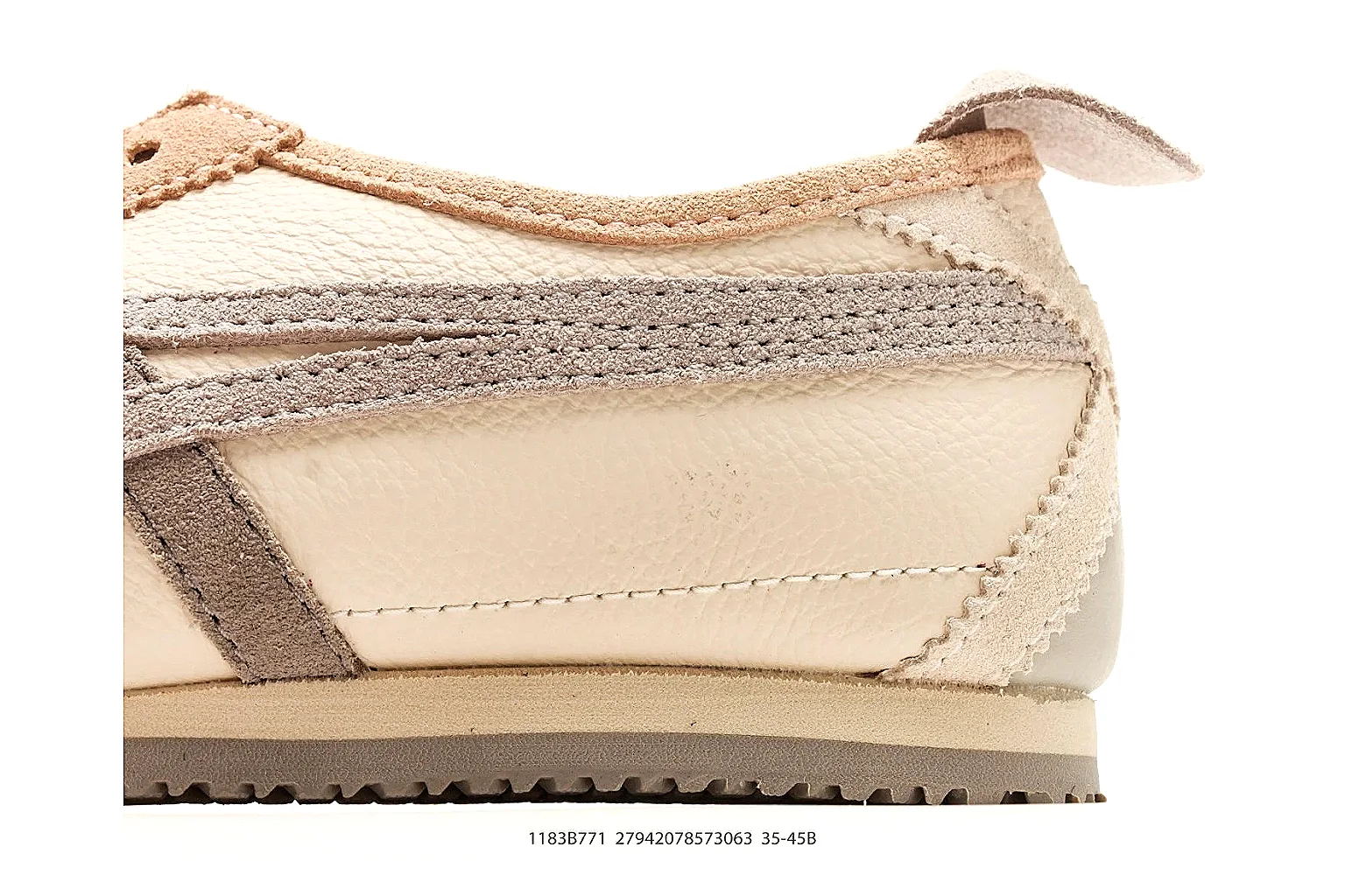 Onitsuka Tiger Mexico 66 Tan Brown Sneakers QC photo reference showing tan brown low-top sneakers with leather texture, side-profile shape, upper panel lines, and outsole detail thumbnail 4