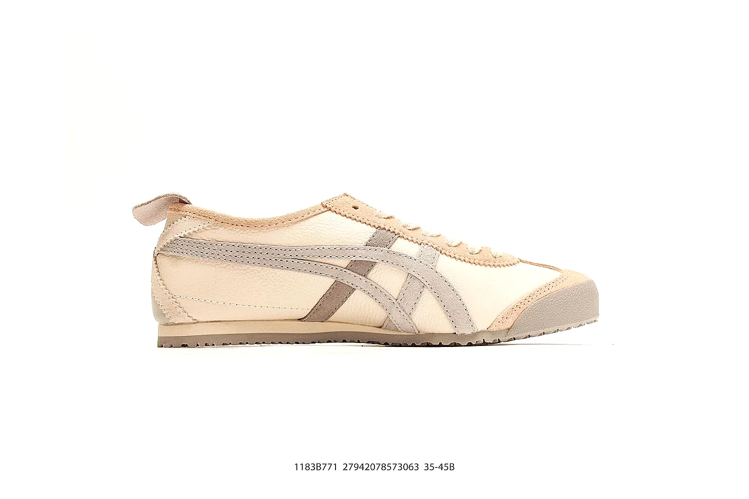 Onitsuka Tiger Mexico 66 Tan Brown Sneakers QC photo reference showing tan brown low-top sneakers with leather texture, side-profile shape, upper panel lines, and outsole detail thumbnail 5