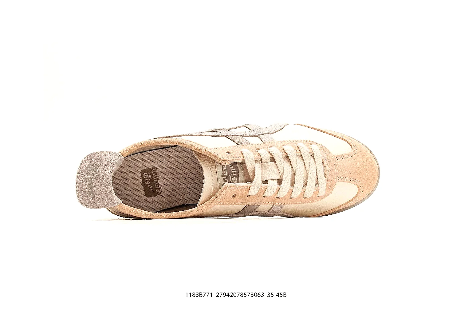 Onitsuka Tiger Mexico 66 Tan Brown Sneakers QC photo reference showing tan brown low-top sneakers with leather texture, side-profile shape, upper panel lines, and outsole detail thumbnail 6
