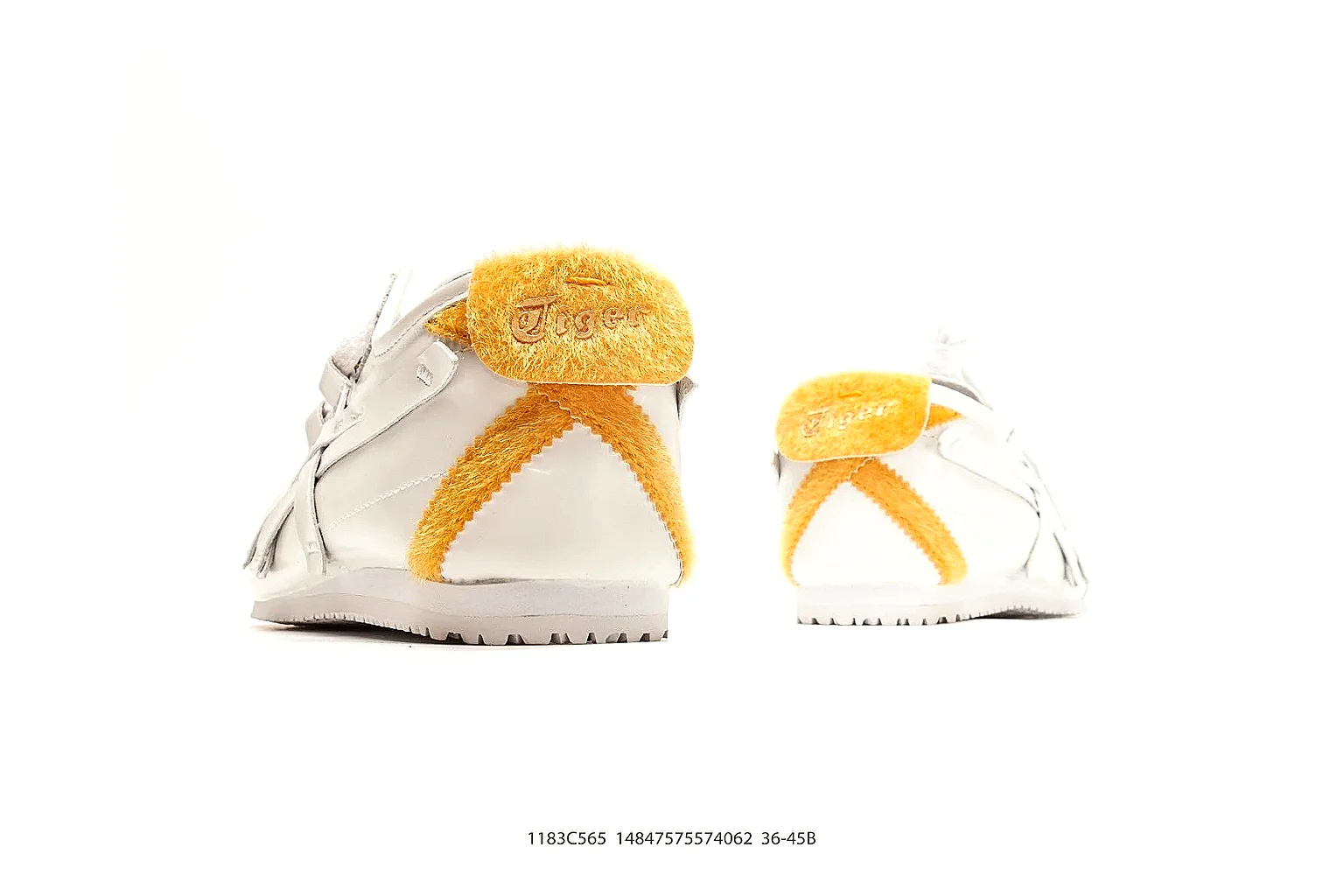 Onitsuka Tiger Mexico 66 White Yellow QC reference photo showing white leather low-top upper, yellow Onitsuka side stripes, slim retro runner profile, and flat sole thumbnail 2