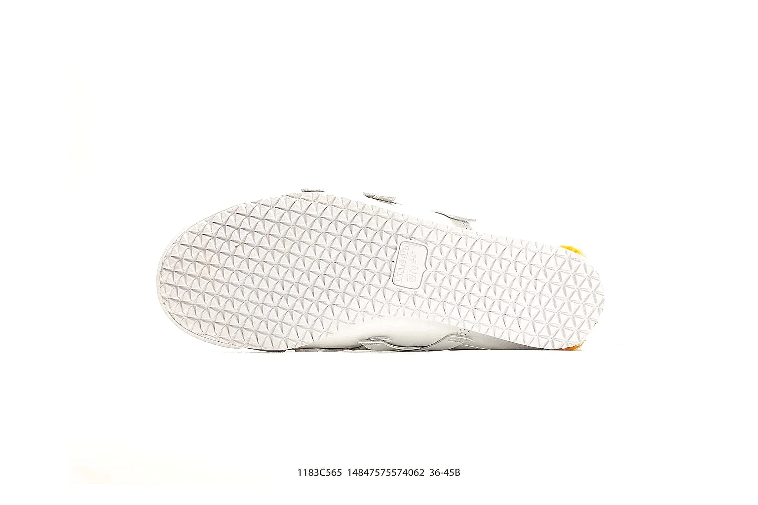 Onitsuka Tiger Mexico 66 White Yellow QC reference photo showing white leather low-top upper, yellow Onitsuka side stripes, slim retro runner profile, and flat sole thumbnail 3