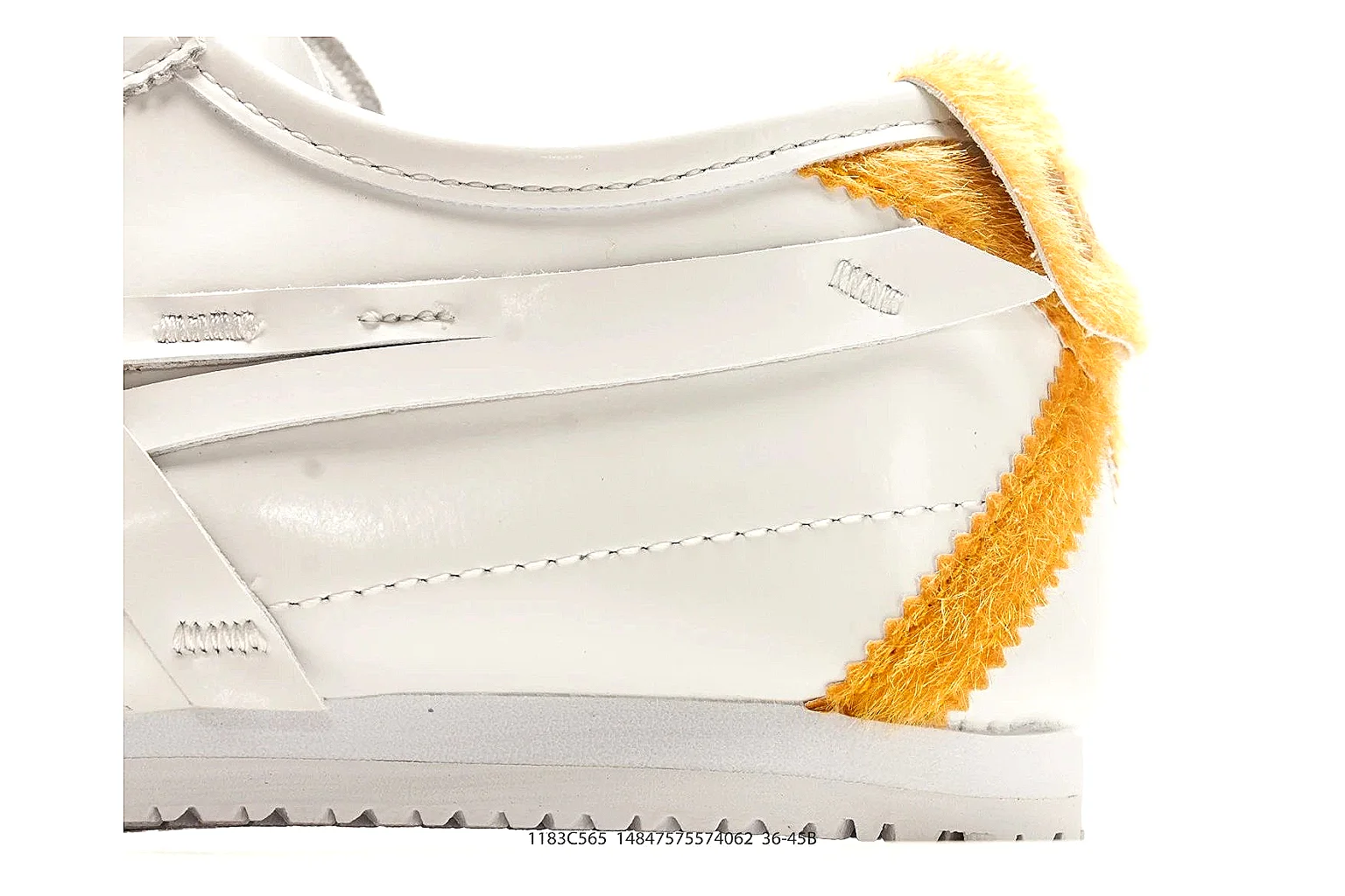 Onitsuka Tiger Mexico 66 White Yellow QC reference photo showing white leather low-top upper, yellow Onitsuka side stripes, slim retro runner profile, and flat sole thumbnail 4