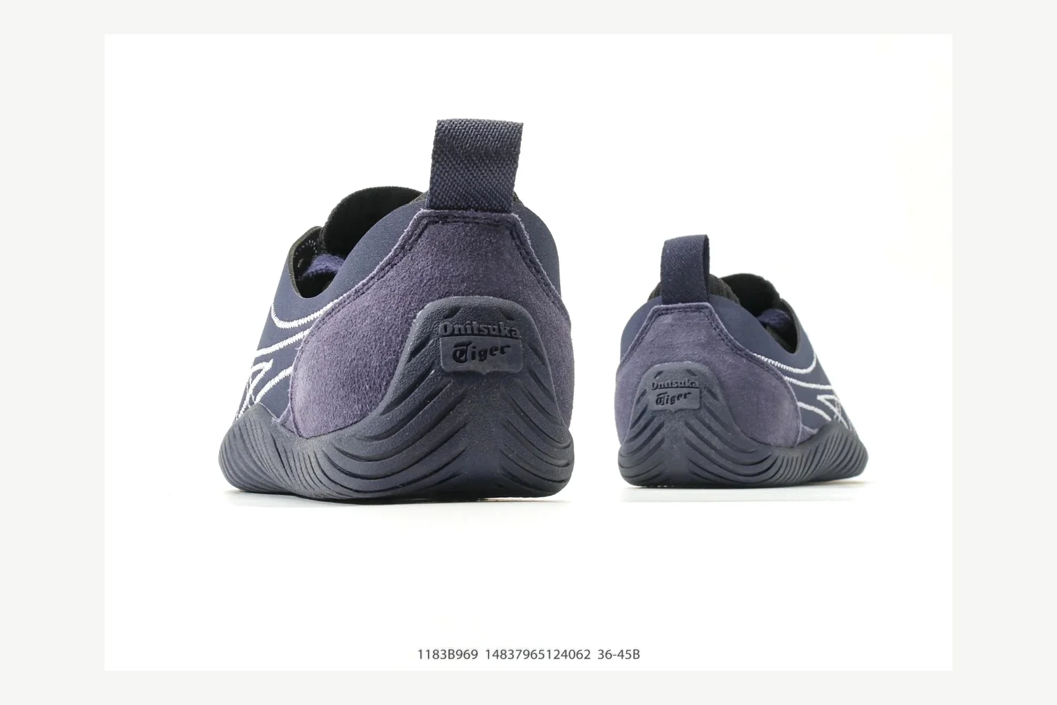 Onitsuka Tiger Navy Low Sneaker QC photo showing navy retro stripe low-top with mixed-material upper and low-profile shape thumbnail 4