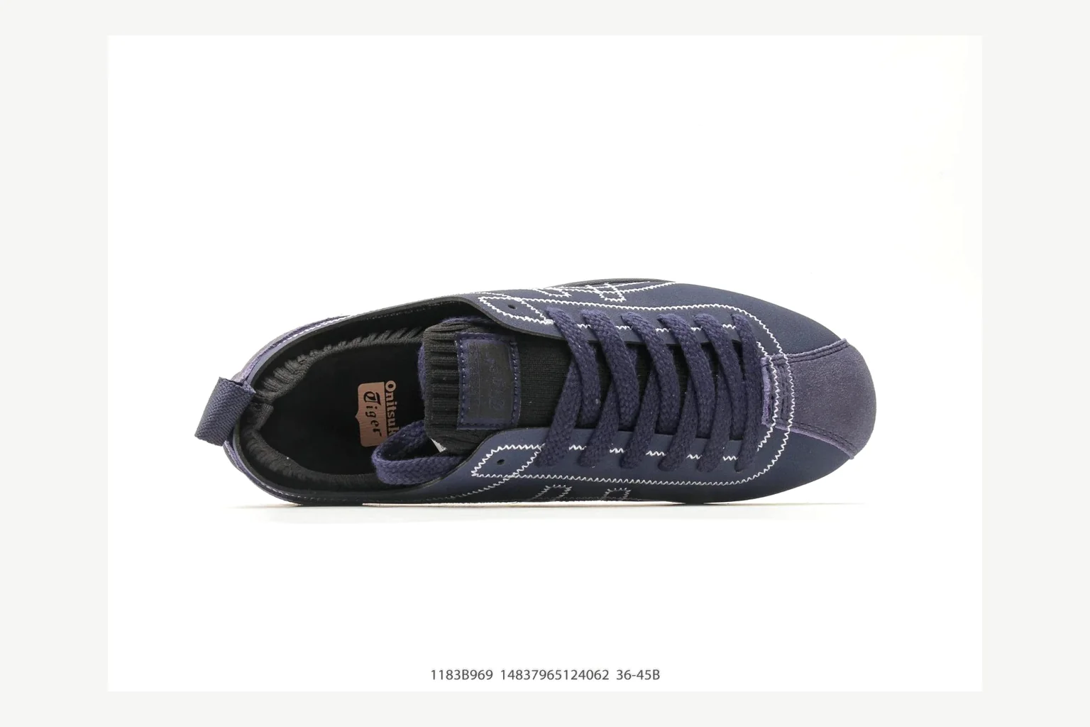 Onitsuka Tiger Navy Low Sneaker QC photo showing navy retro stripe low-top with mixed-material upper and low-profile shape thumbnail 6