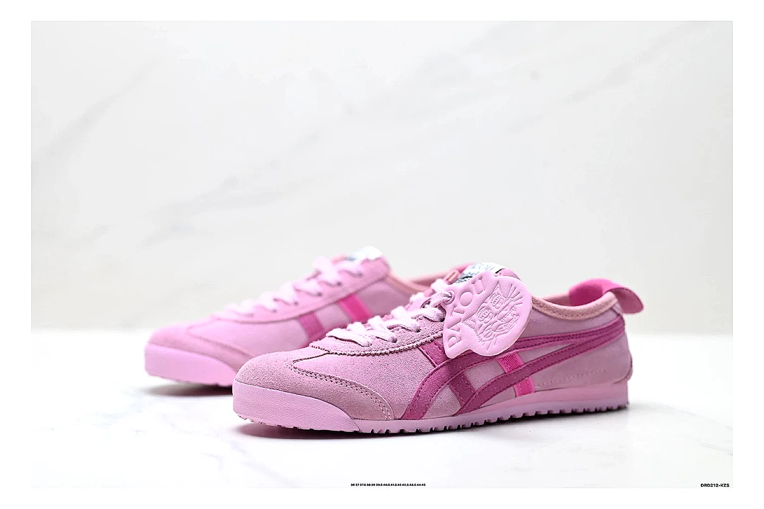 Onitsuka Tiger PATOU Pink Sneaker QC photo showing pink patou collaboration low-top with mixed-material upper and low-profile shape