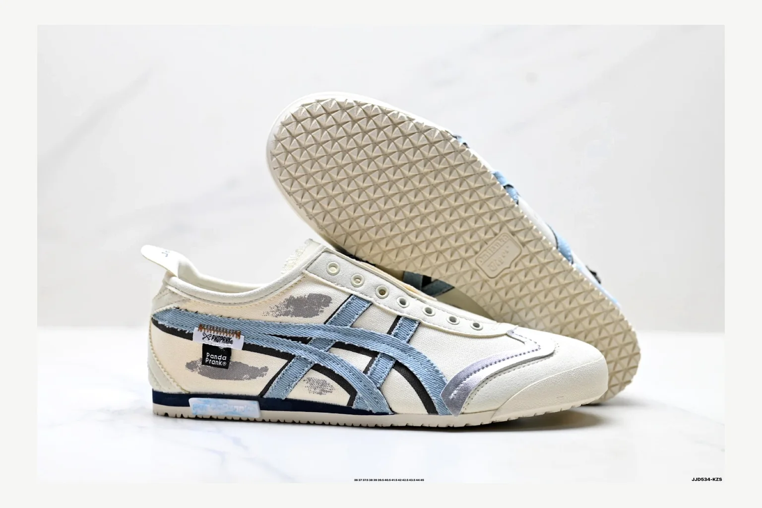 Onitsuka Tiger White Blue Sneaker QC photo showing white blue retro stripe low-top with mixed-material upper and low-profile shape thumbnail 3