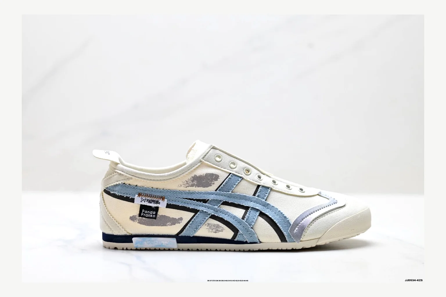 Onitsuka Tiger White Blue Sneaker QC photo showing white blue retro stripe low-top with mixed-material upper and low-profile shape thumbnail 5