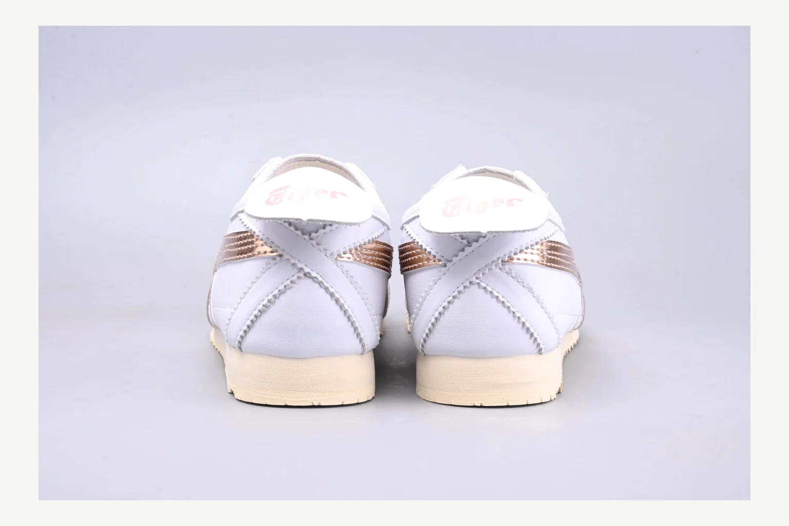 Onitsuka Tiger White Brown Sneaker QC photo showing white brown retro stripe low-top with mixed-material upper and low-profile shape