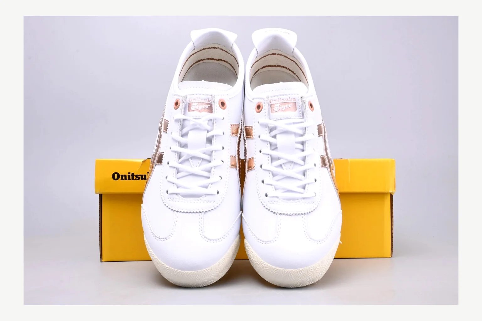 Onitsuka Tiger White Brown Sneaker QC photo showing white brown retro stripe low-top with mixed-material upper and low-profile shape thumbnail 3