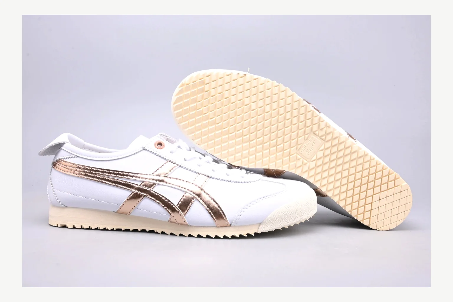 Onitsuka Tiger White Brown Sneaker QC photo showing white brown retro stripe low-top with mixed-material upper and low-profile shape thumbnail 4