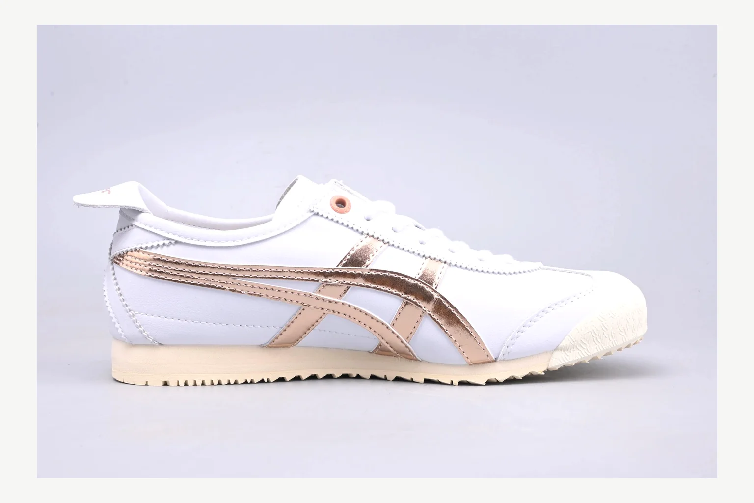 Onitsuka Tiger White Brown Sneaker QC photo showing white brown retro stripe low-top with mixed-material upper and low-profile shape thumbnail 5