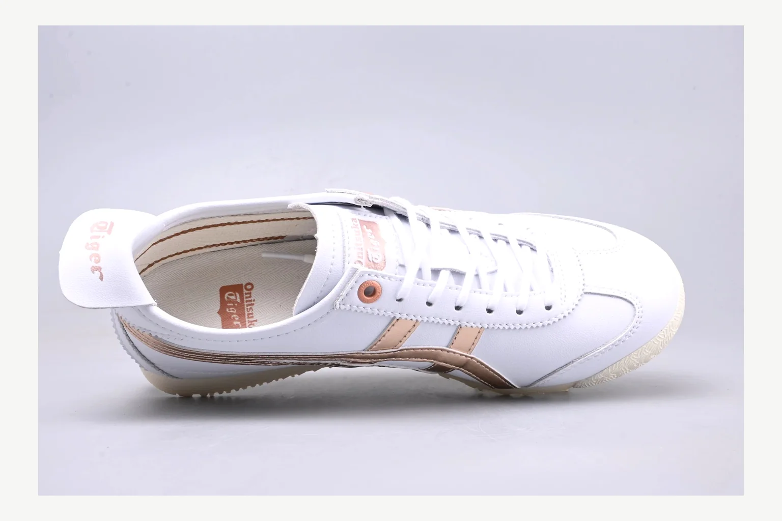 Onitsuka Tiger White Brown Sneaker QC photo showing white brown retro stripe low-top with mixed-material upper and low-profile shape thumbnail 6