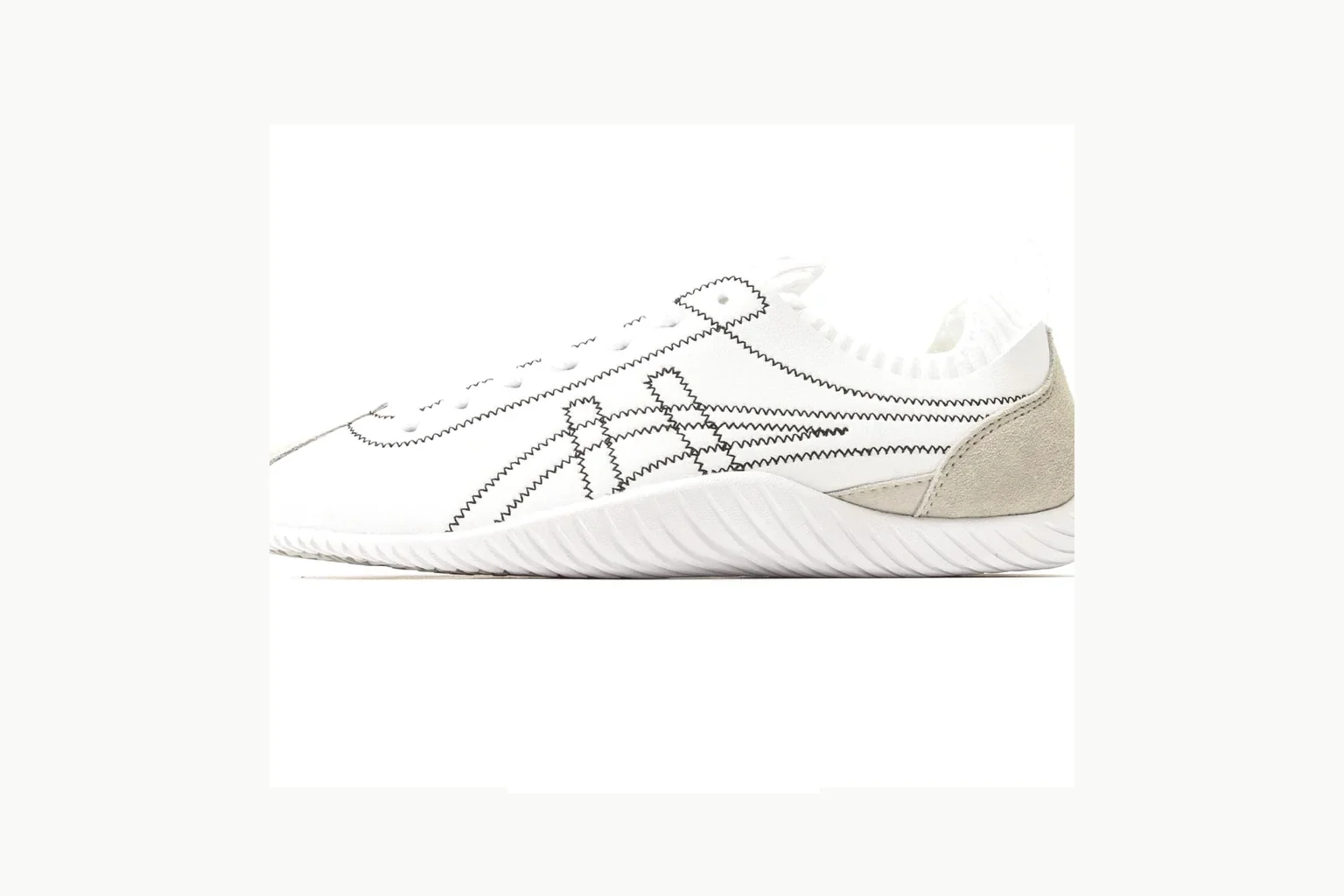 Onitsuka Tiger White Silver Sneaker QC photo showing white silver retro stripe low-top with mixed-material upper and low-profile shape