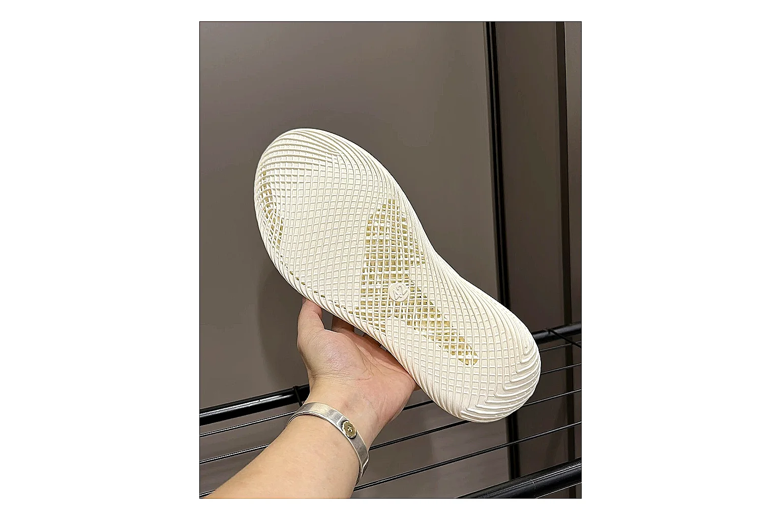 Other 4D Printed Cream Slip-On Sneakers QC reference photo showing cream open-grid upper, seamless slip-on profile, sculpted sole, and soft futuristic casual shape thumbnail 4