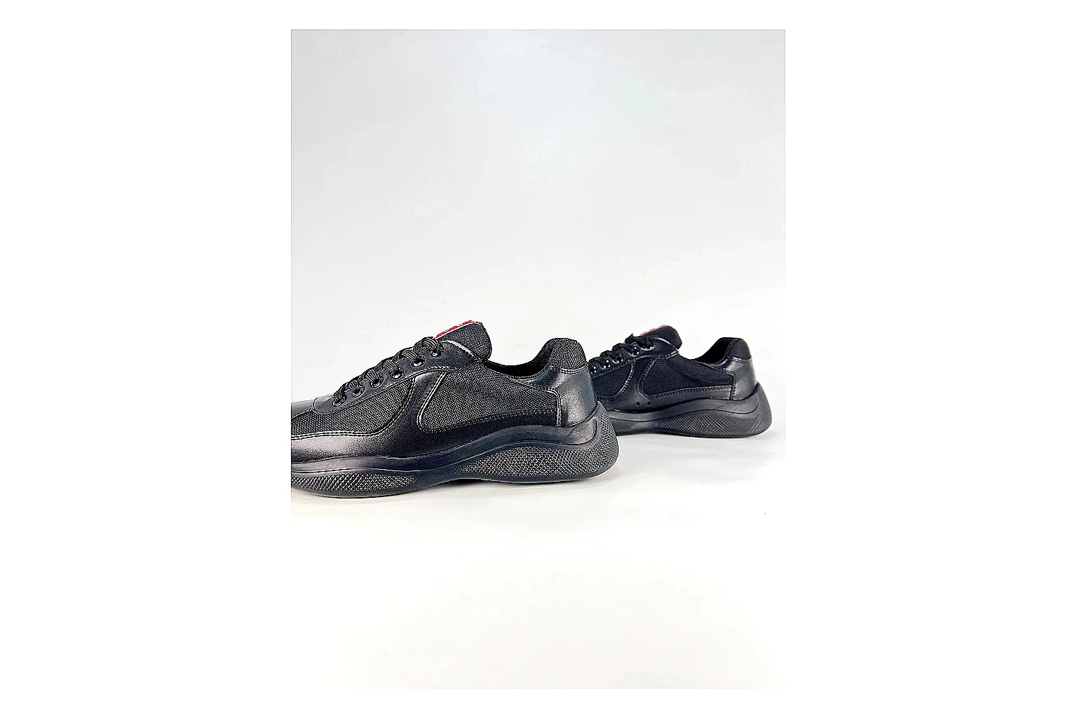 Black Runner Black Sneaker QC reference photo showing black mesh runner upper, tonal overlays, modern running shape, and dark cushioned sole thumbnail 2