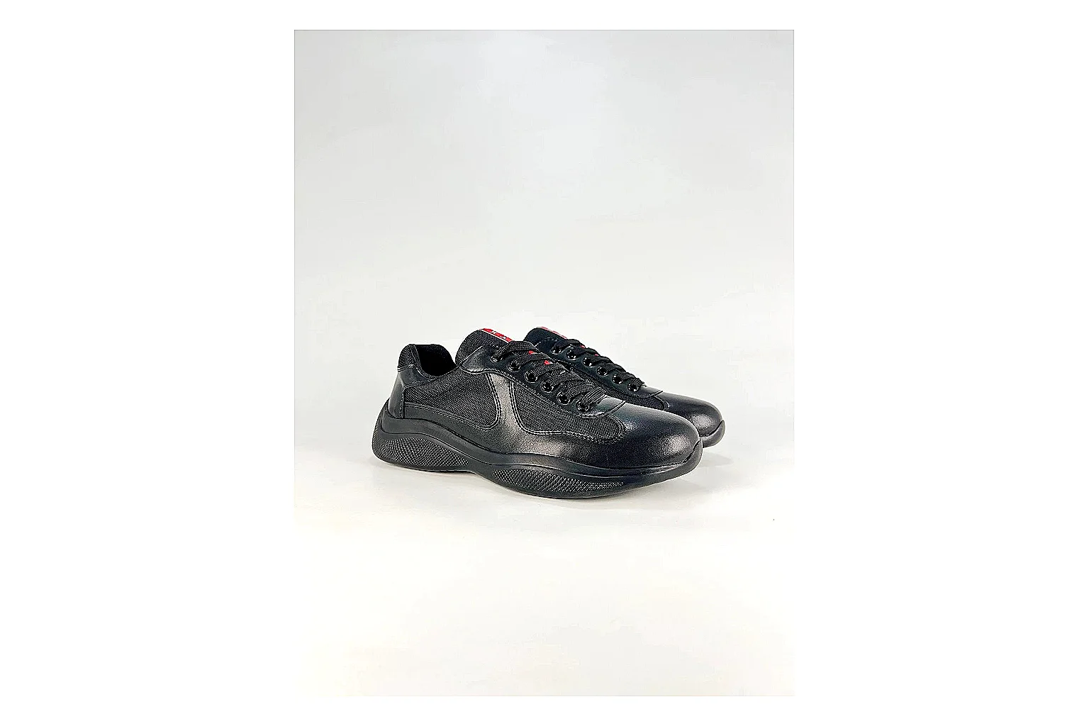 Black Runner Black Sneaker QC reference photo showing black mesh runner upper, tonal overlays, modern running shape, and dark cushioned sole thumbnail 6