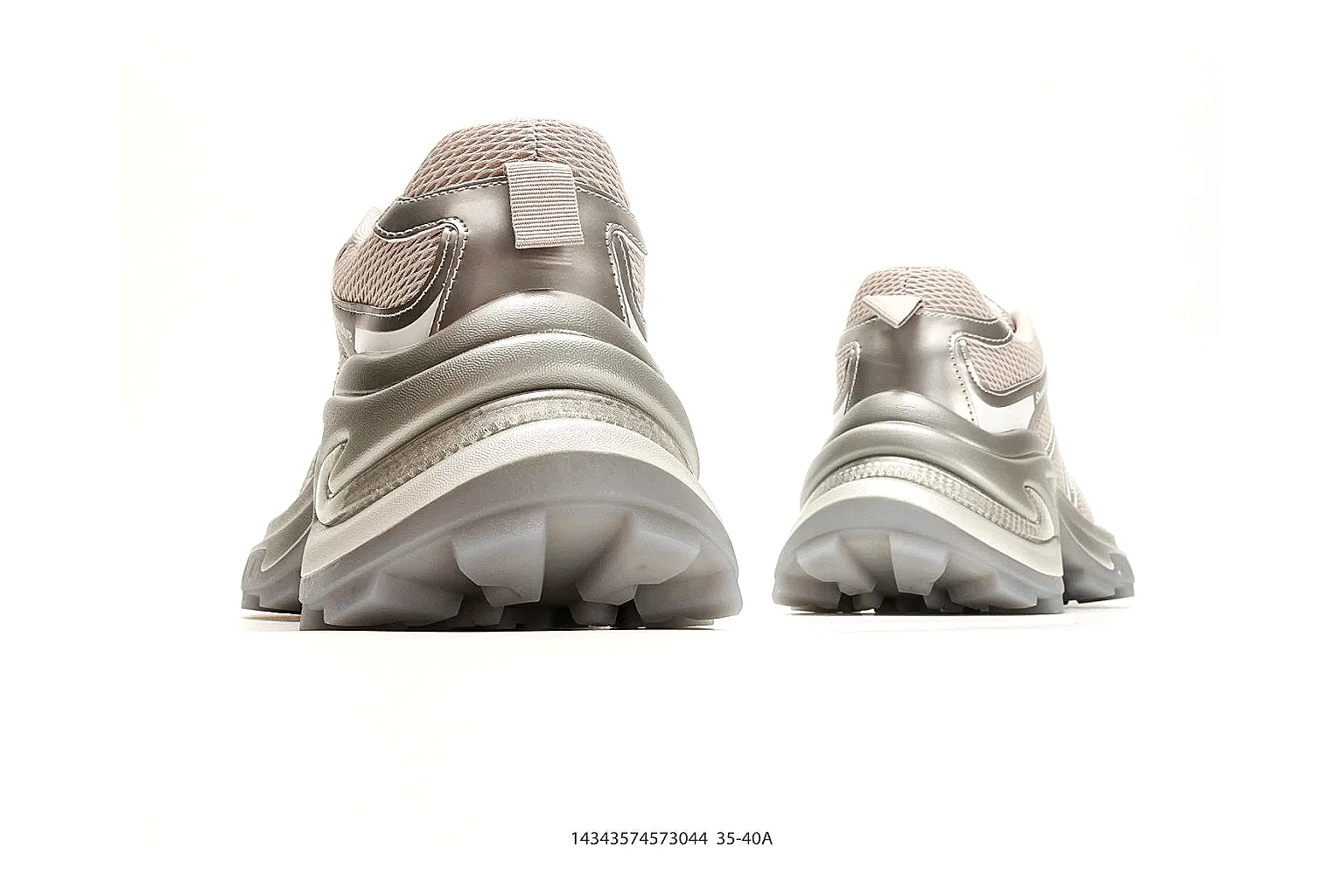 Chunky Runner Silver Gray Sneaker QC reference photo showing silver gray synthetic-mesh upper, layered chunky panels, runner silhouette, and thick cushioned sole
