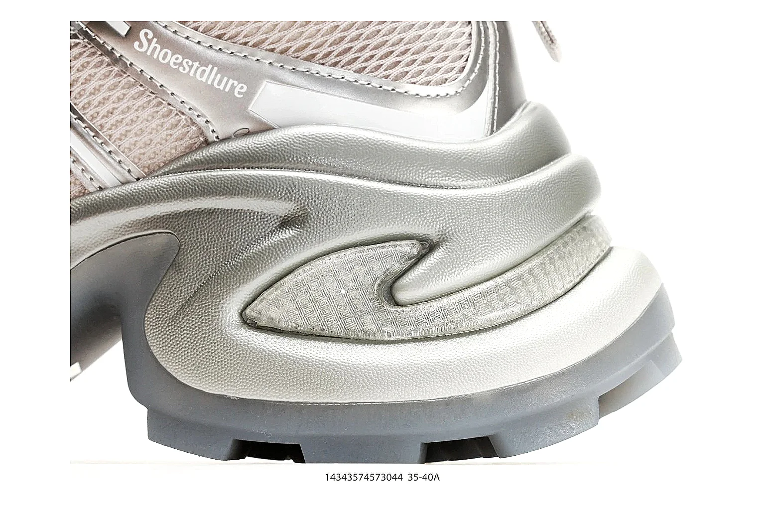 Chunky Runner Silver Gray Sneaker QC reference photo showing silver gray synthetic-mesh upper, layered chunky panels, runner silhouette, and thick cushioned sole thumbnail 4