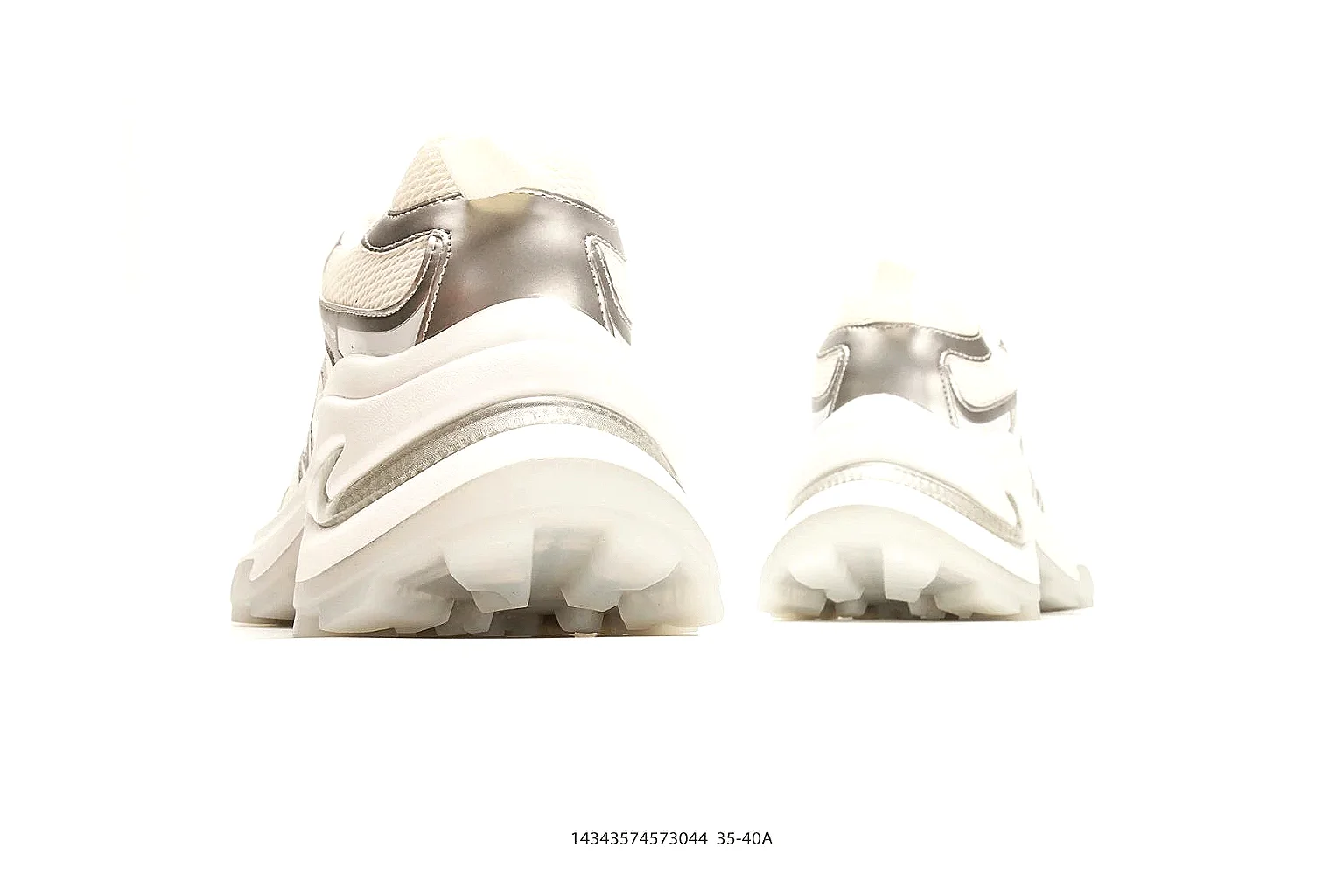Chunky Runner White Cream Sneaker QC reference photo showing white cream synthetic-mesh upper, chunky runner shape, layered panels, and thick cushioned sole