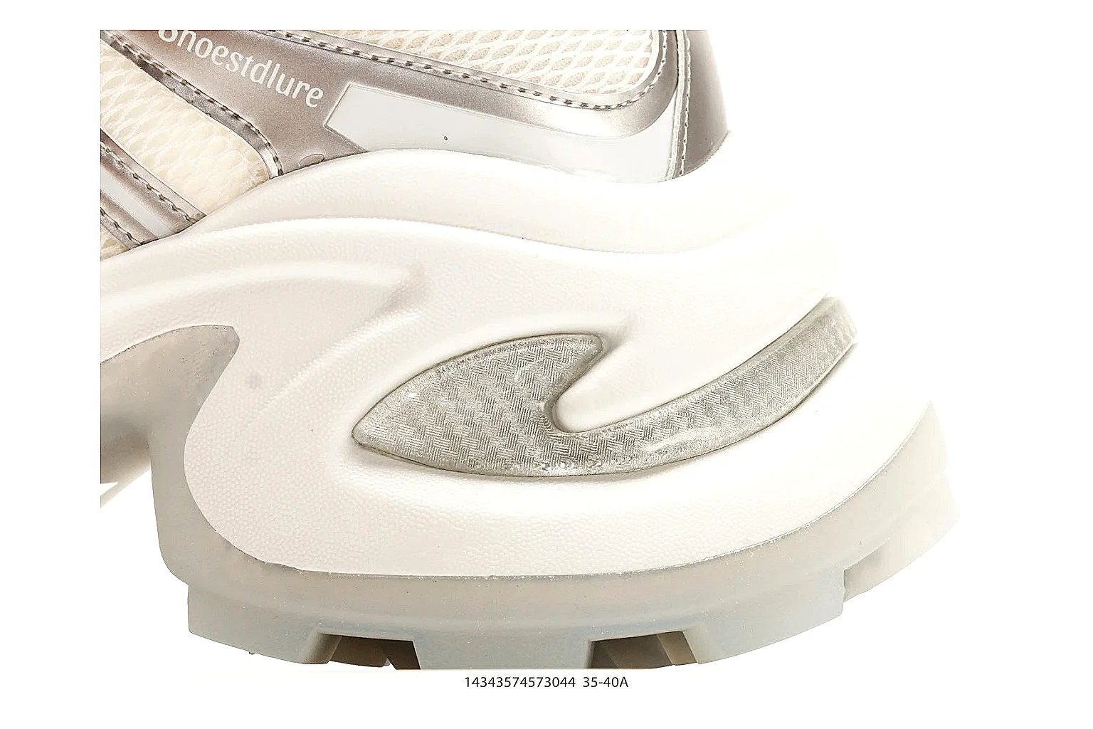 Chunky Runner White Cream Sneaker QC reference photo showing white cream synthetic-mesh upper, chunky runner shape, layered panels, and thick cushioned sole thumbnail 4