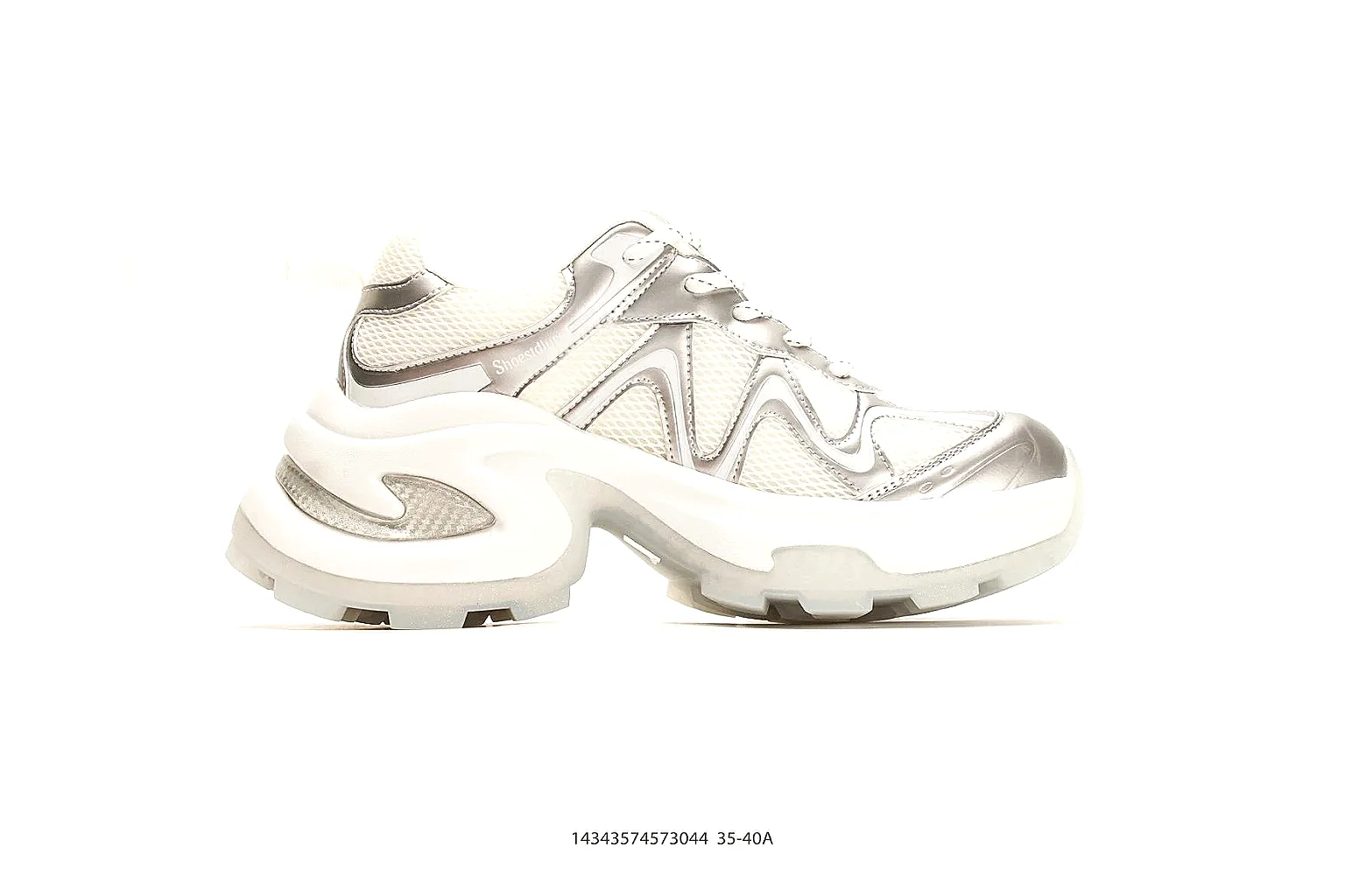 Chunky Runner White Cream Sneaker QC reference photo showing white cream synthetic-mesh upper, chunky runner shape, layered panels, and thick cushioned sole thumbnail 5