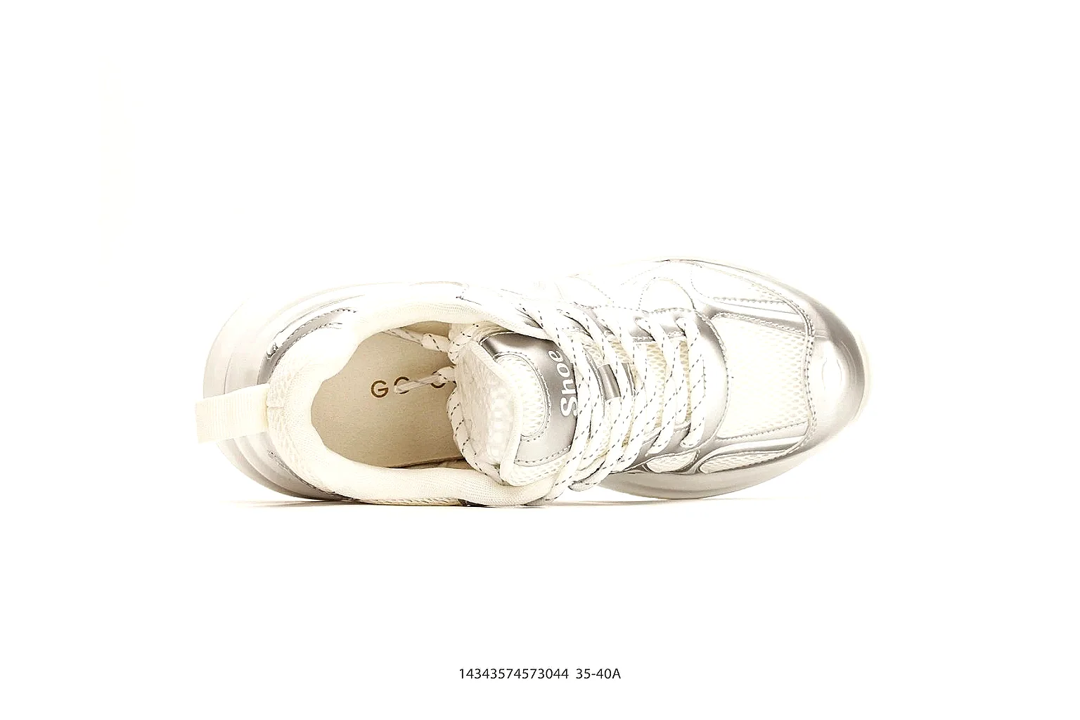 Chunky Runner White Cream Sneaker QC reference photo showing white cream synthetic-mesh upper, chunky runner shape, layered panels, and thick cushioned sole thumbnail 6