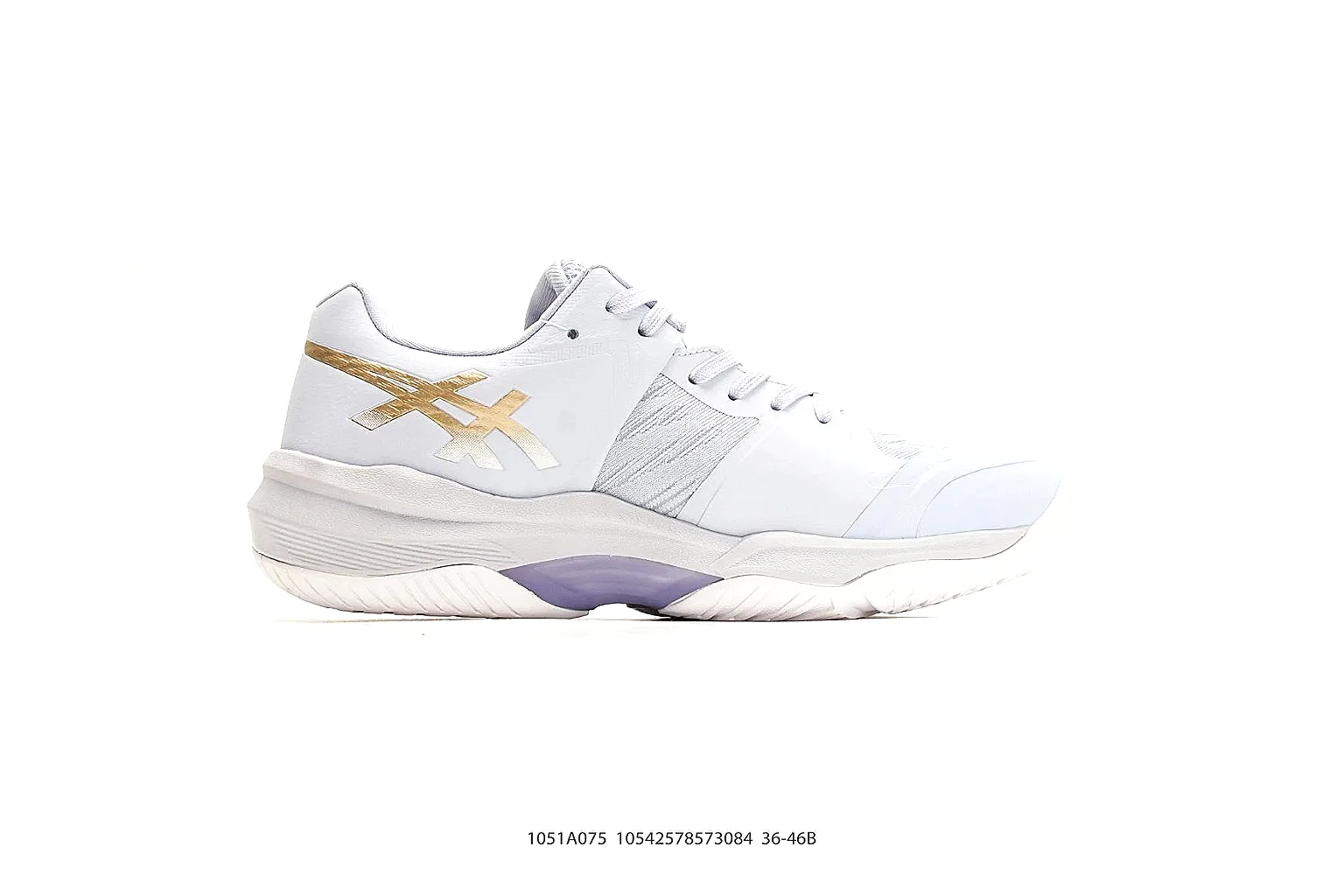Court Runner White Purple Sneaker QC reference photo showing white mesh-leather runner upper, purple accent panels, court-runner shape, and cushioned sole thumbnail 5