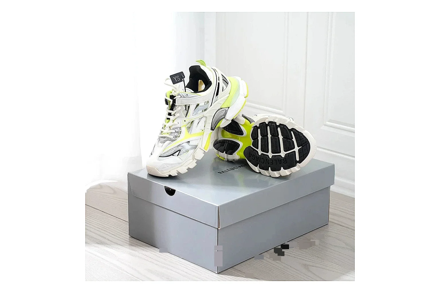 Neon Runner White Yellow Sneaker QC reference photo showing white mesh runner upper, neon yellow accents, modern runner silhouette, and lightweight sole