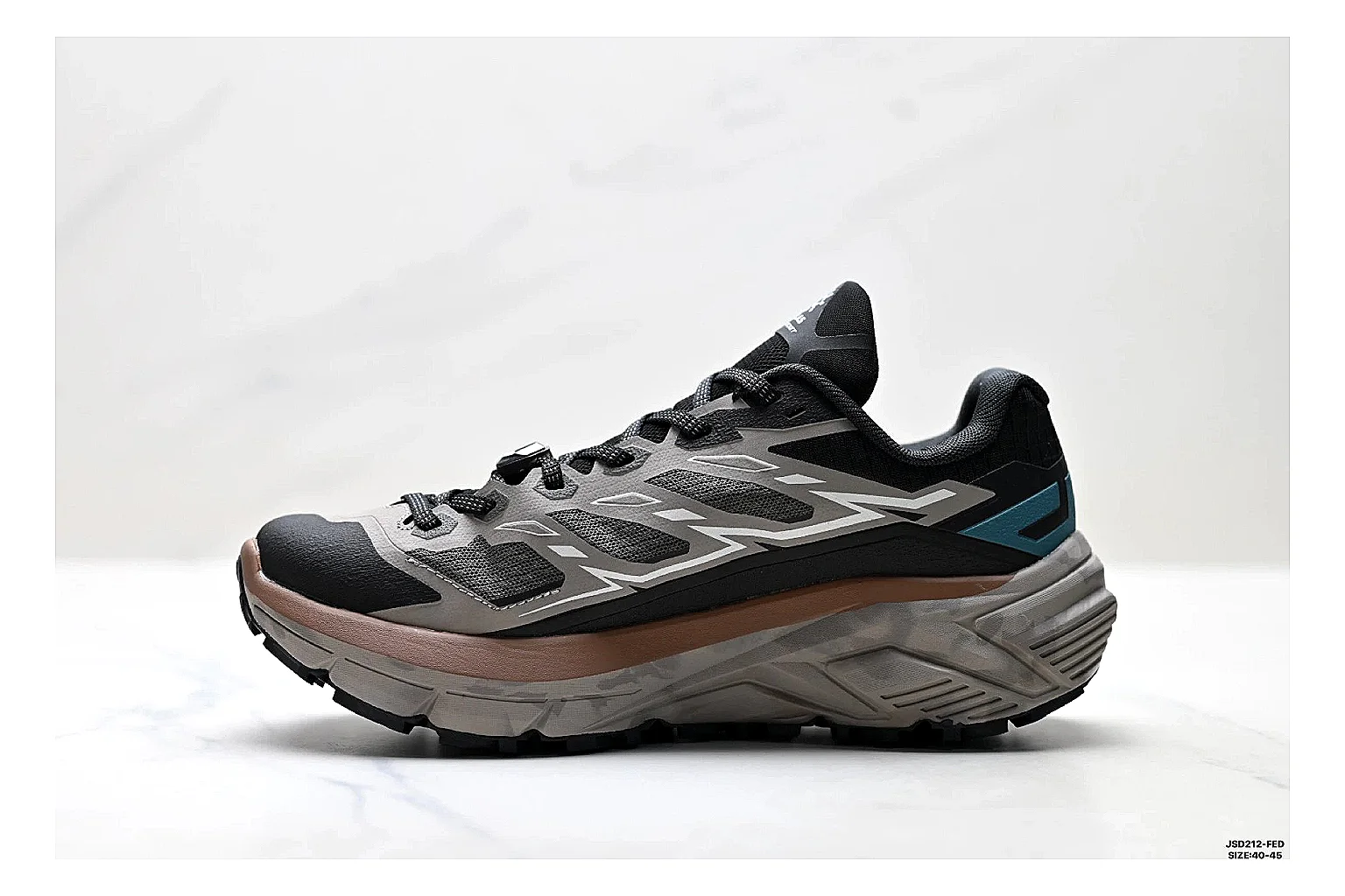 Trail Runner Black Teal Sneaker QC reference photo showing black mesh runner upper, teal accent details, rugged trail profile, and traction sole thumbnail 6